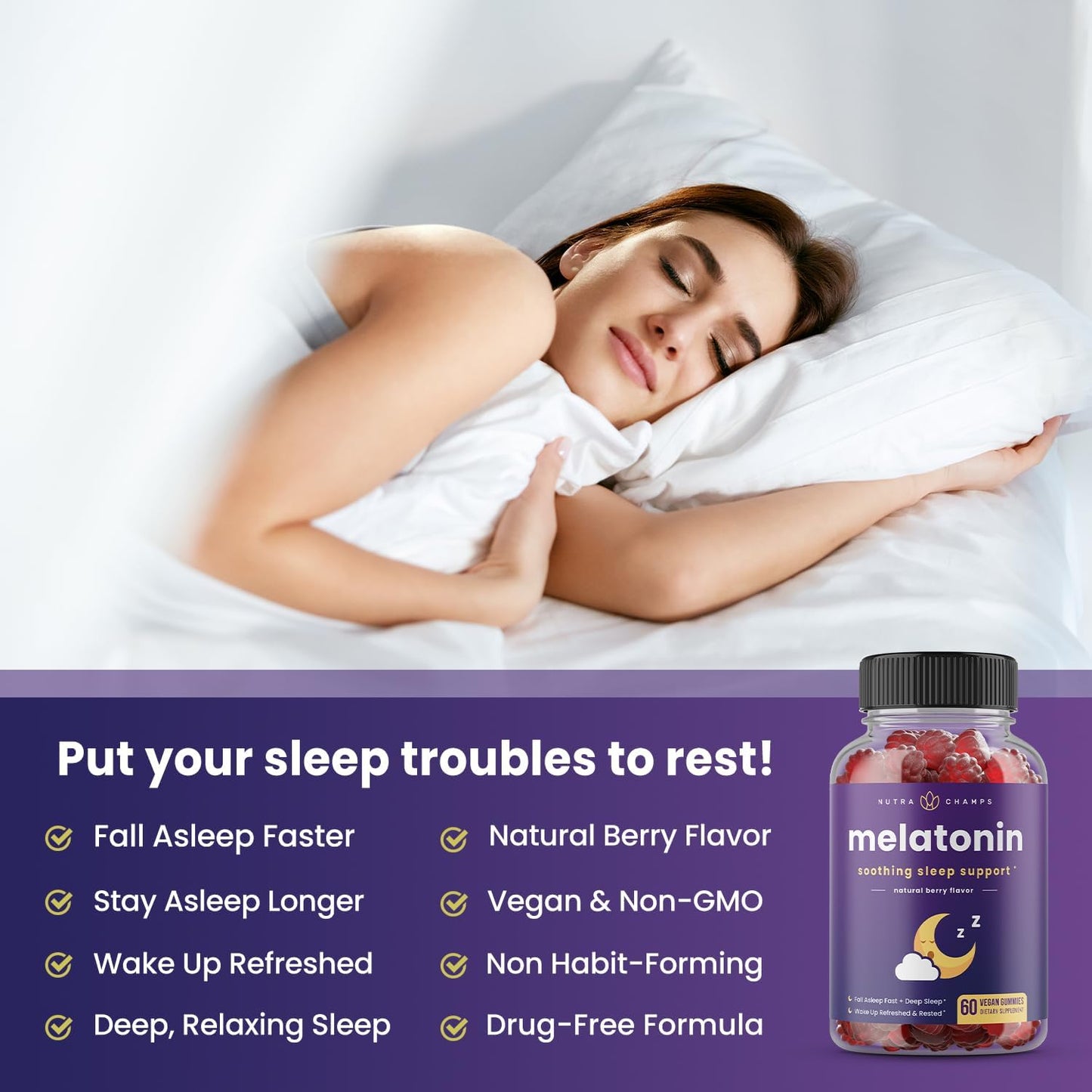Melatonin Gummies for Kids & Adults | Natural Sleep Aid Drug-Free 60 gummies