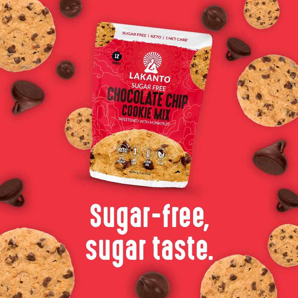 Lakanto Sugar Free Chocolate Chip Cookie Mix -Almond Flour, Sea Salt (12 Cookies)