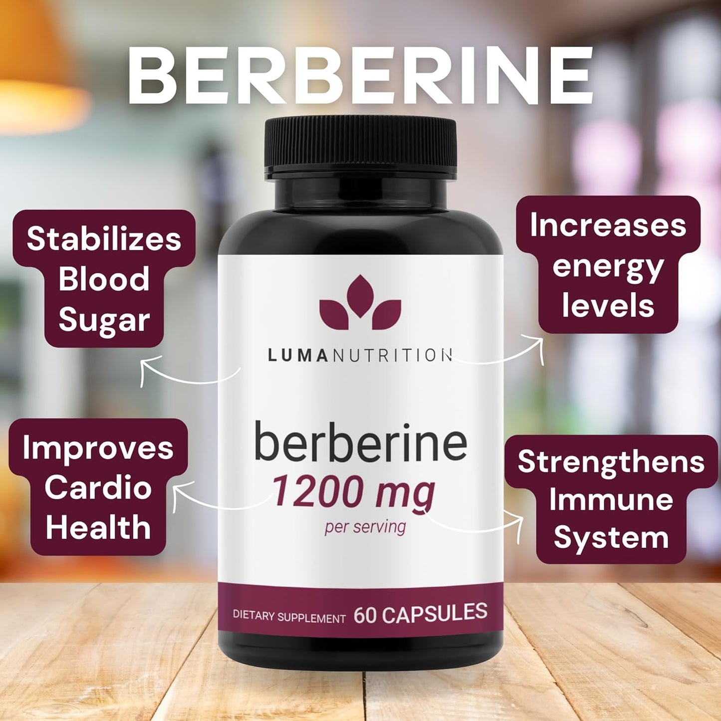 Berberine Supplement - Berberine 1200mg Per Serving - 60 capules