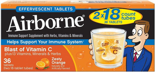 Vitamin C 1000mg  - Airborne Zesty Orange Effervescent Tablets 36 count