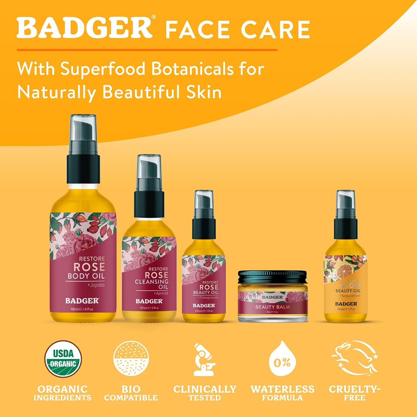 Badger Seabuckthorn Face Oil - 1 fl oz Glass Bottle