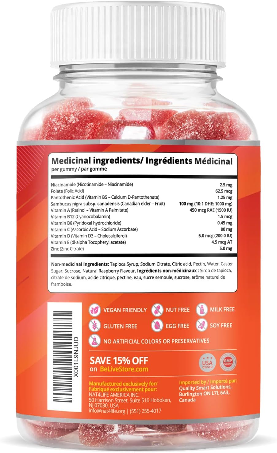 BeLive Elderberry Gummies with Vitaminc C, Propolis, Echinacea 50 Count