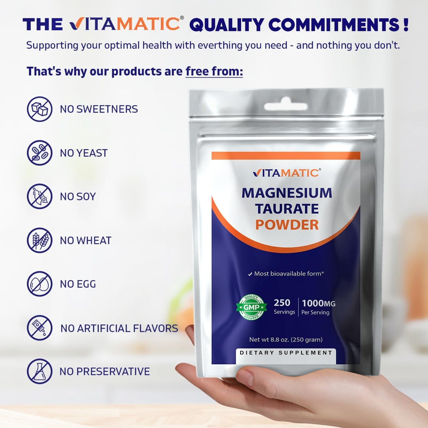 Vitamatic Magnesium Taurate Powder  1000mg - 8.8 oz