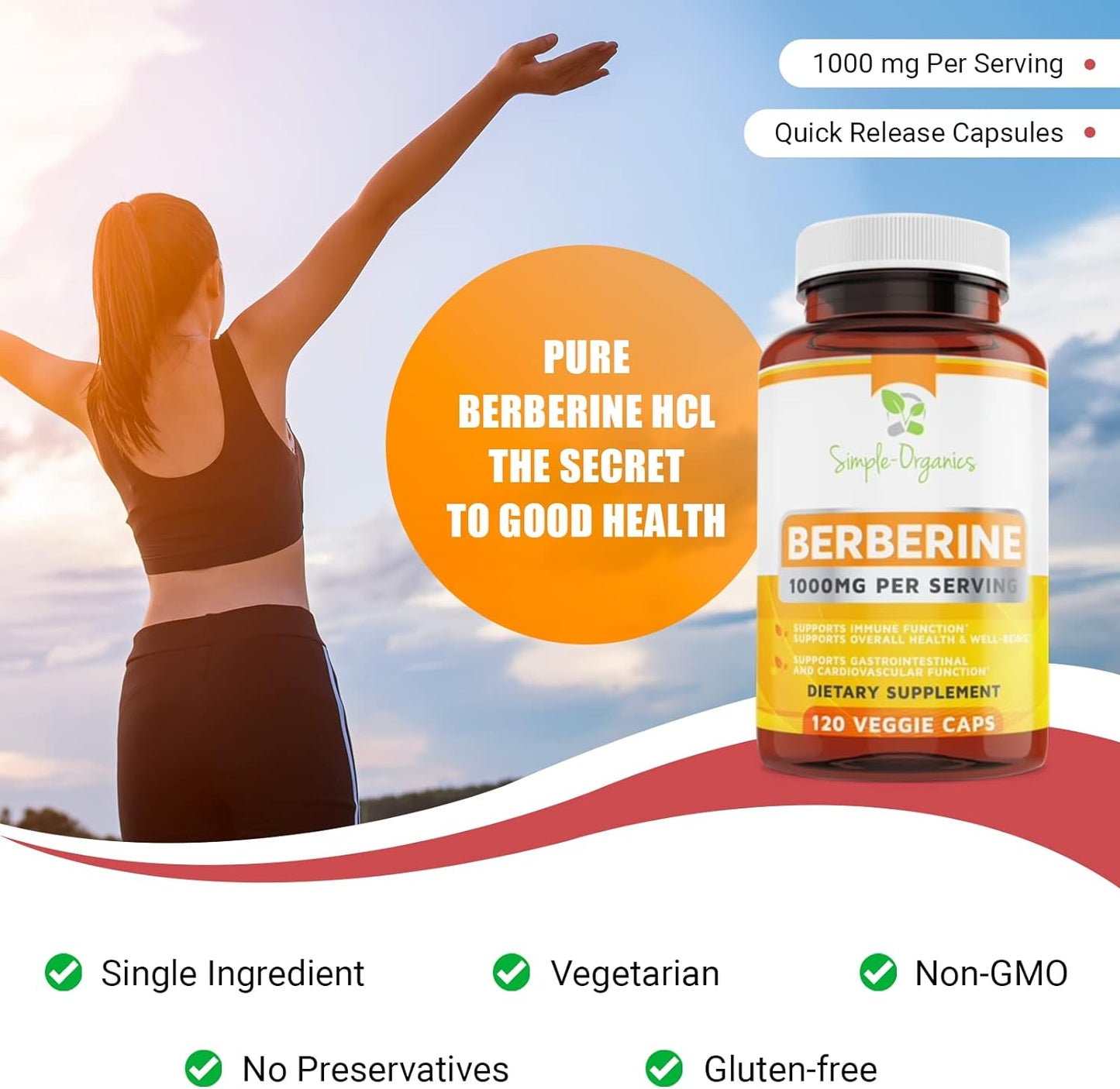 Berberine 500mg (1000mg Per Serving) for Supports Healthy Immune Function - 120 Capsules