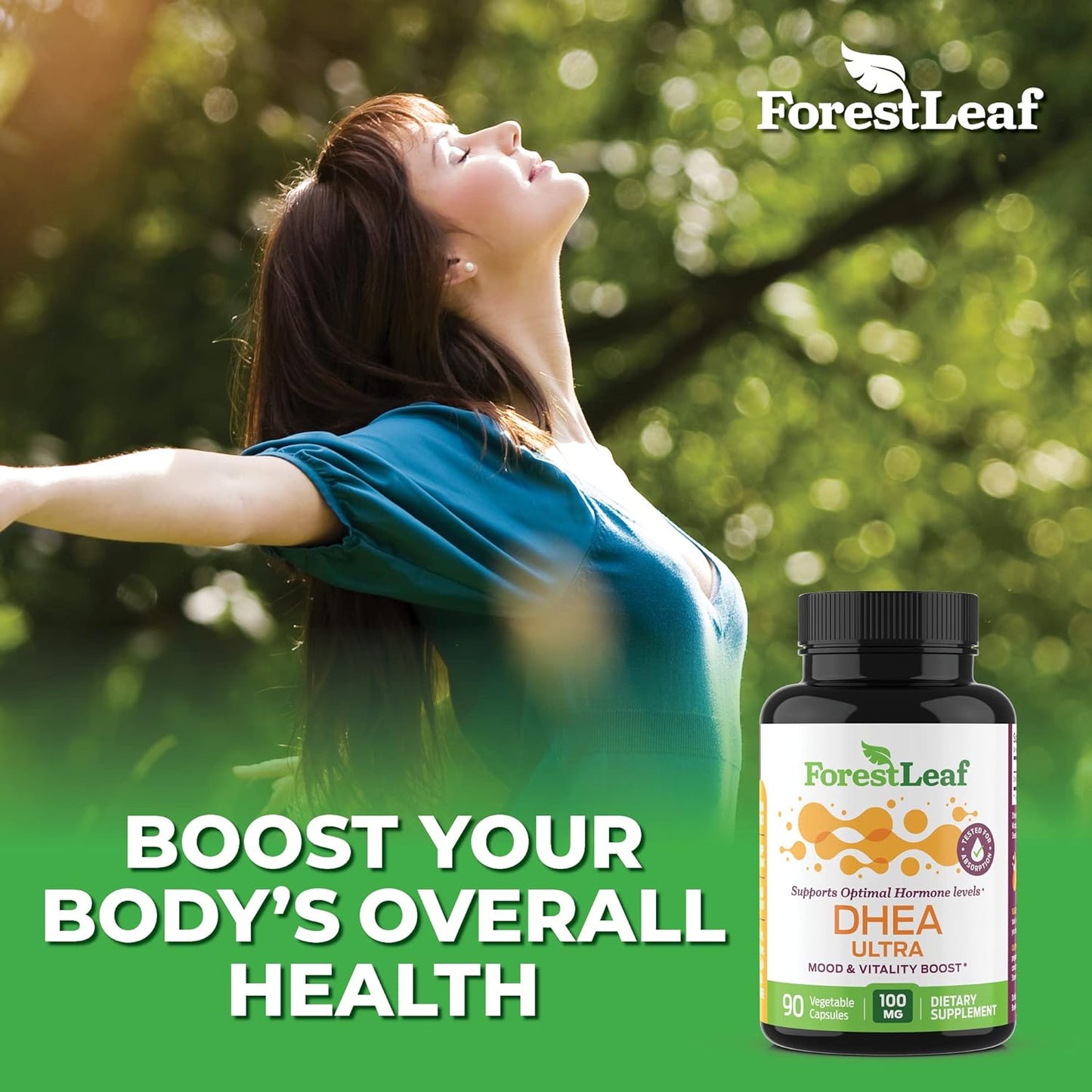 Forest Leaf - DHEA 100mg Daily Hormone Supplement for Women & Men 90 Capsules