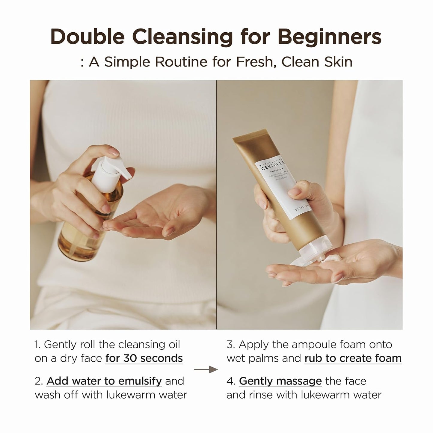 SKIN1004 Centella Double Cleansing Duo, Cleansing Oil 6.76 fl.oz & Ampoule Foam Cleanser 4.23 fl.oz