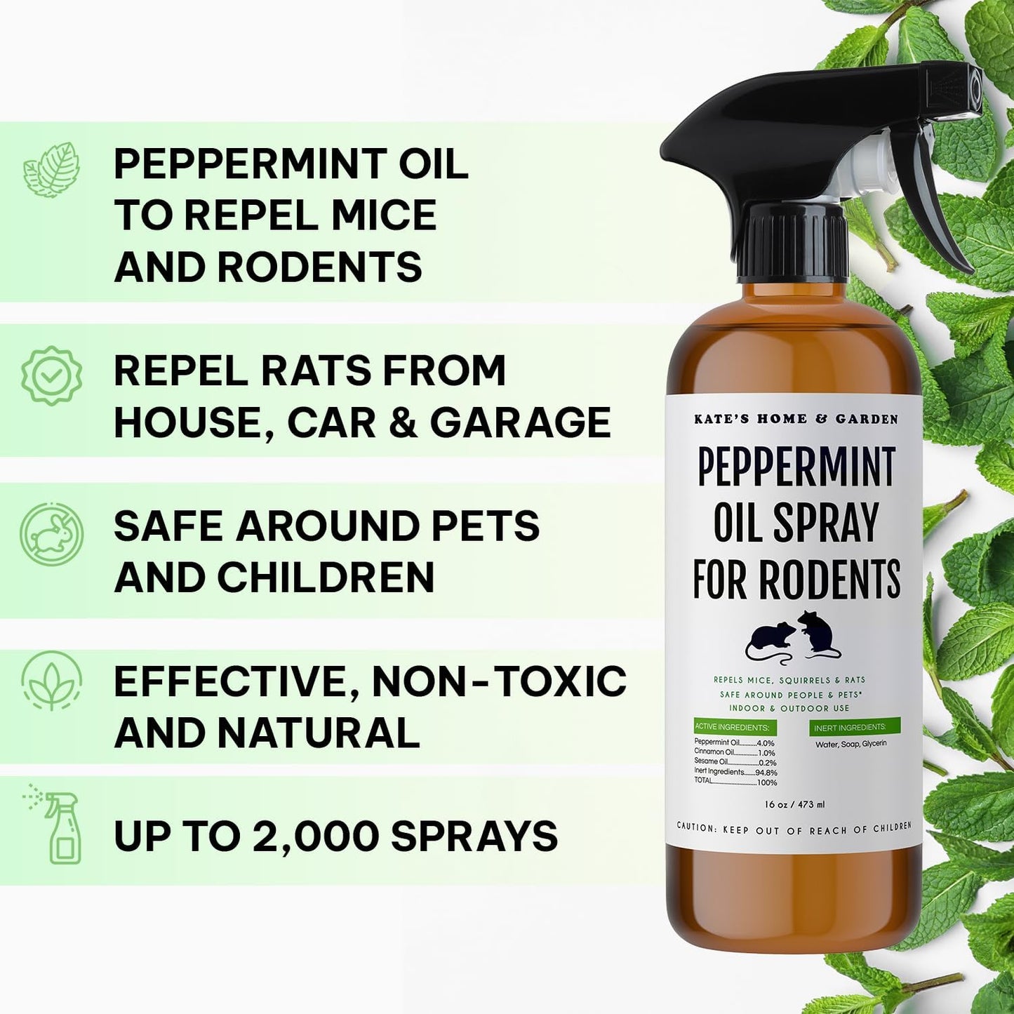 Kate Naturals Peppermint Oil Spray for Rodents - 16oz