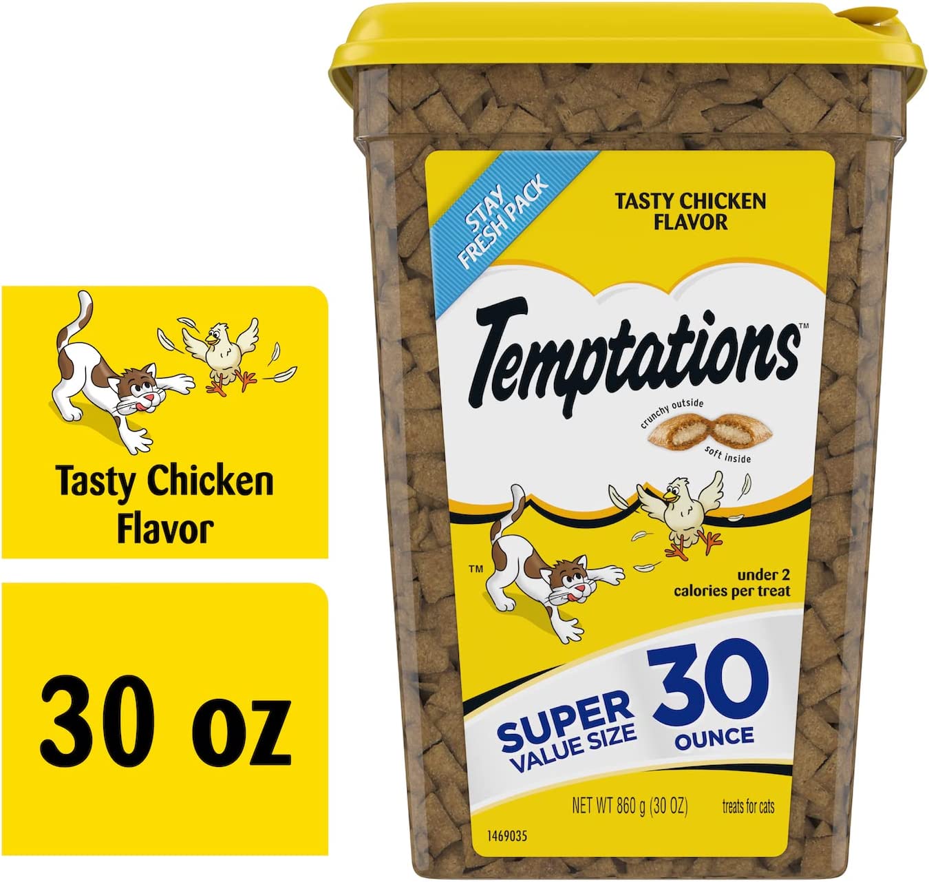 TEMPTATIONS Classic Crunchy and Soft Cat Treats Tasty Chicken Flavor, 30 oz. Tub