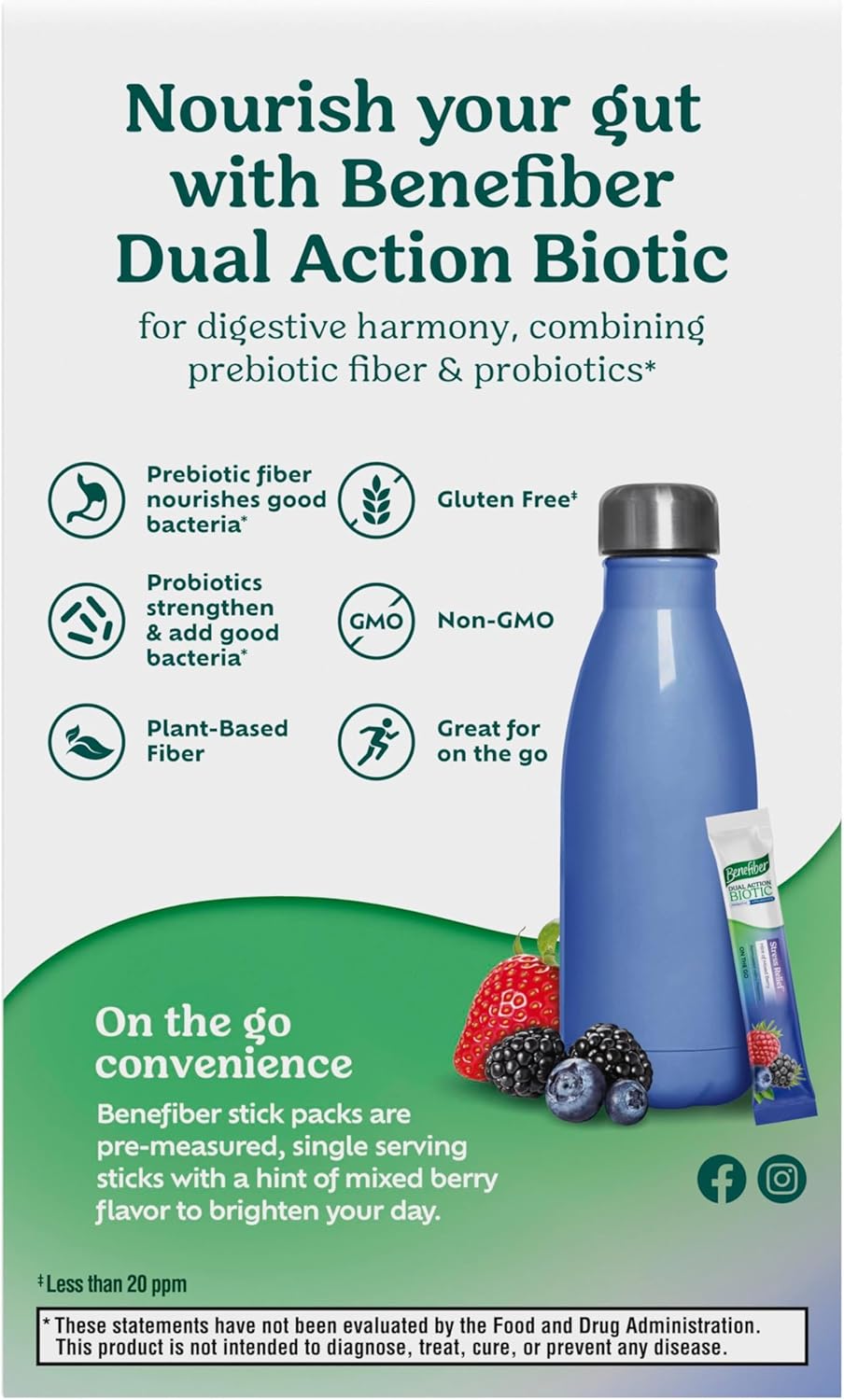Benefiber Dual Action Biotic Plus Stress Relief - 18 Count Stick Packs
