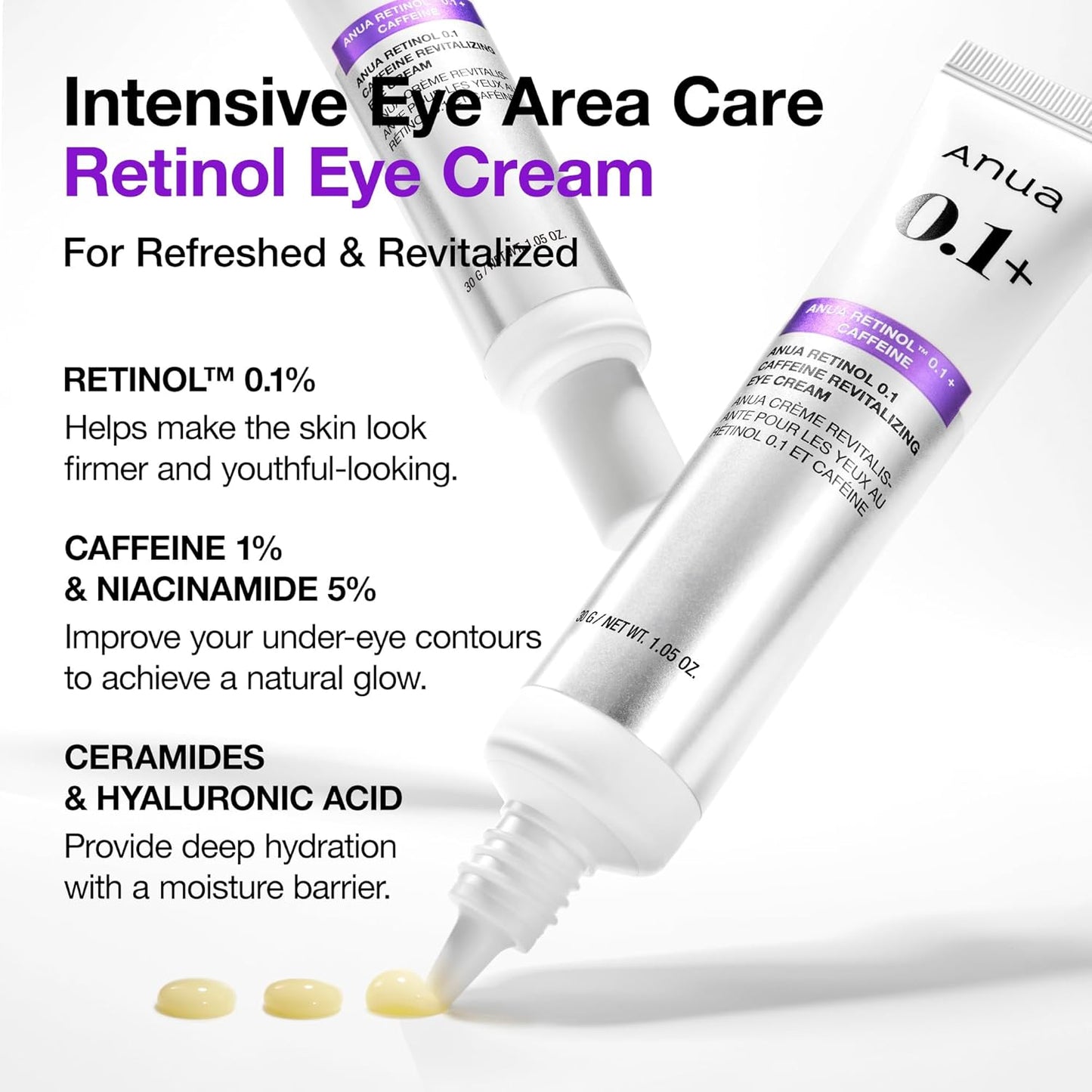 Anua Retinol 0.1 Caffeine Revitalizing Eye Cream - 1.05 fl oz