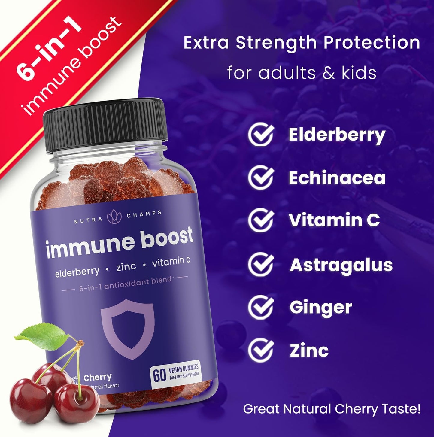 Immune Support Gummies | Powerful Blend of Elderberry, Vitamin C 60 count 2 pack