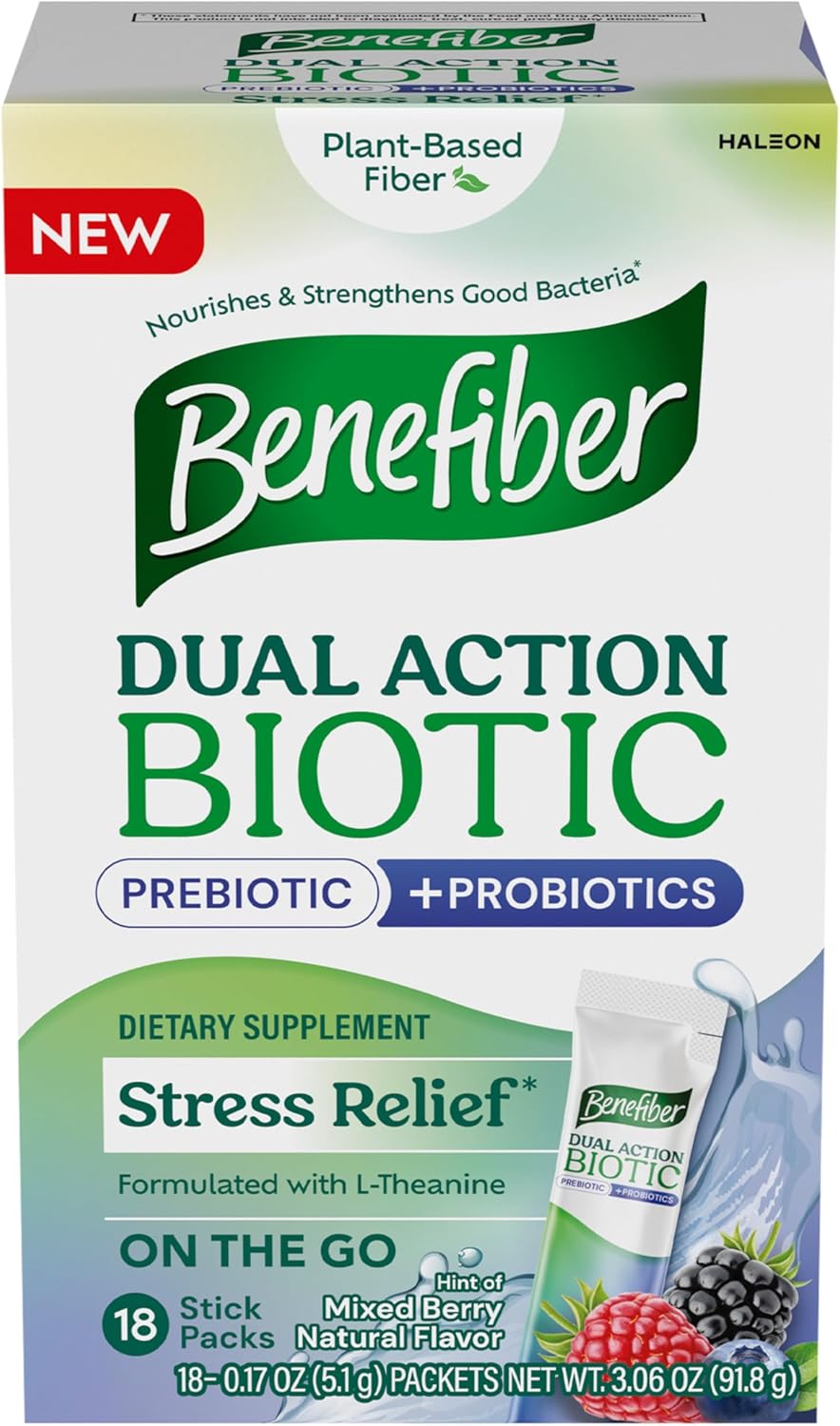 Benefiber Dual Action Biotic Plus Stress Relief - 18 Count Stick Packs