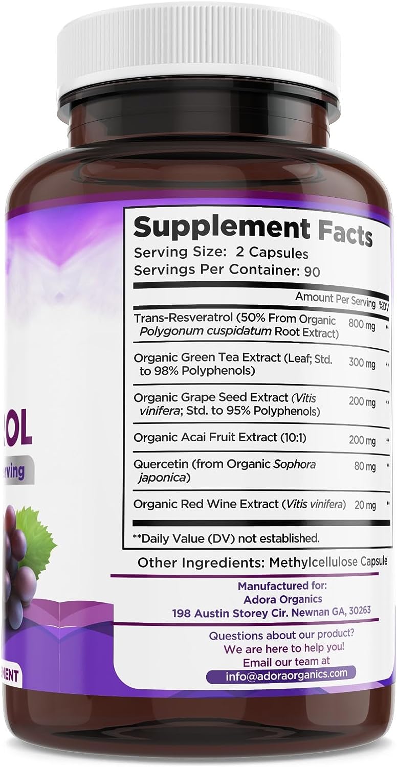 Biodora Resveratrol 1600mg, Trans-Resveratrol Antioxidant  180 Capsules