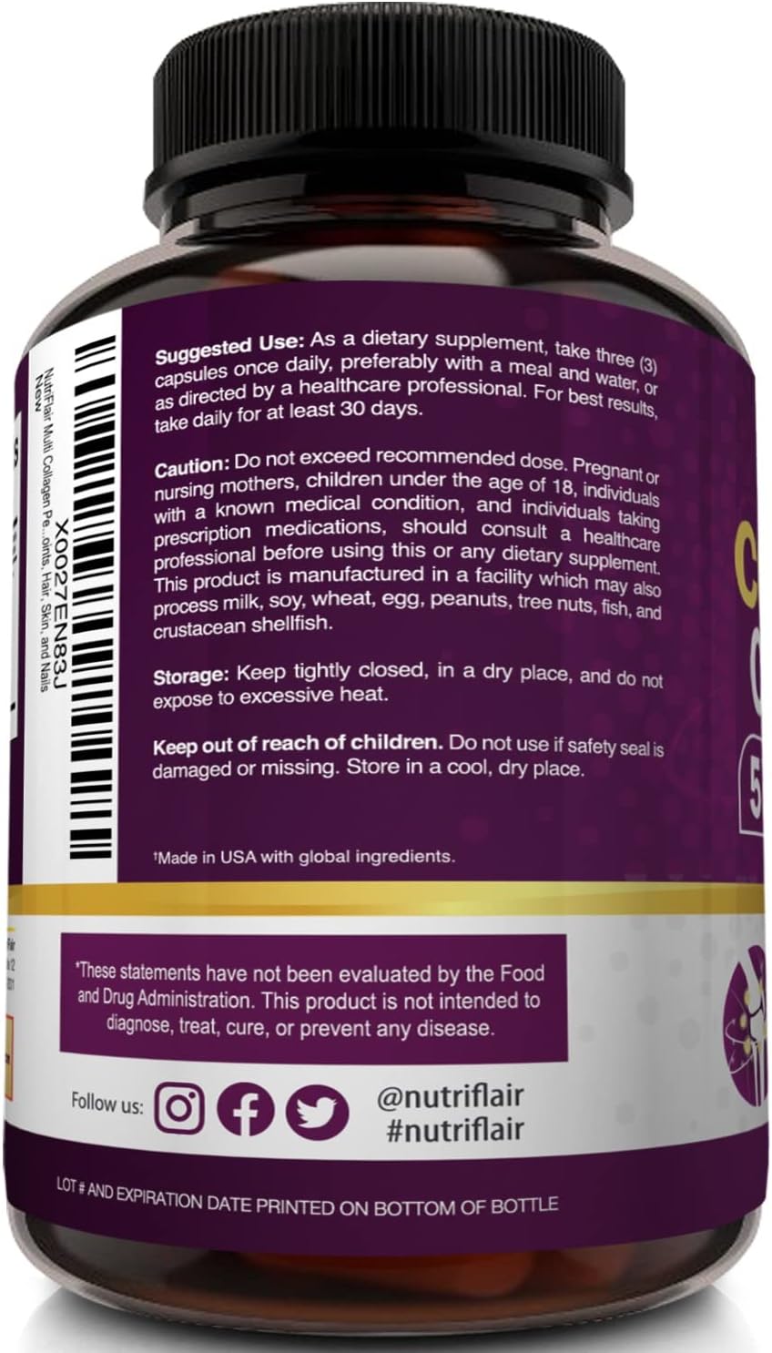 NutriFlair Multi Collagen Peptides 2250mg, 180 Capsules