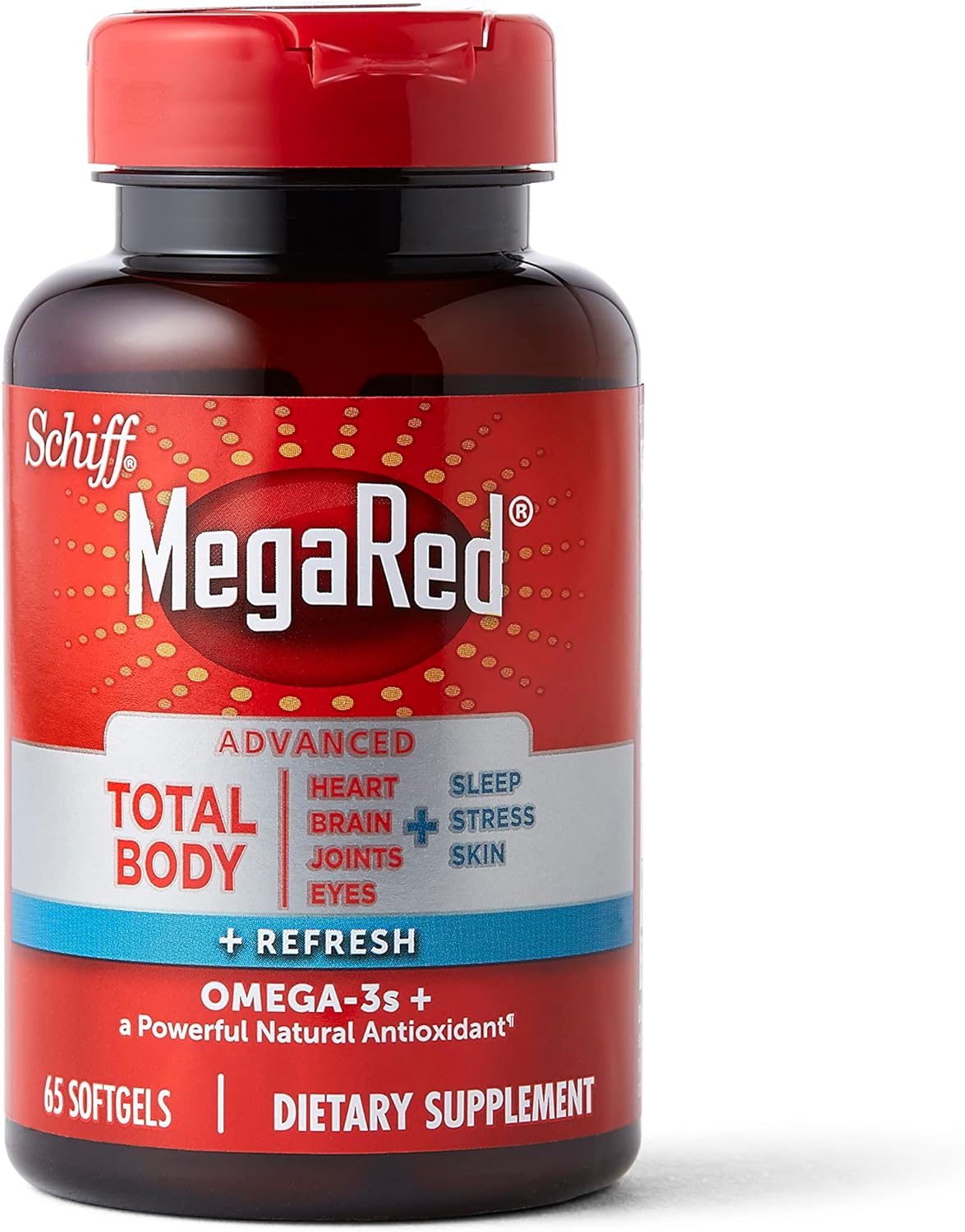 Megared Omega-3 Blend Total Body + Refresh 500mg Softgels, (65 Count in a Bottle)