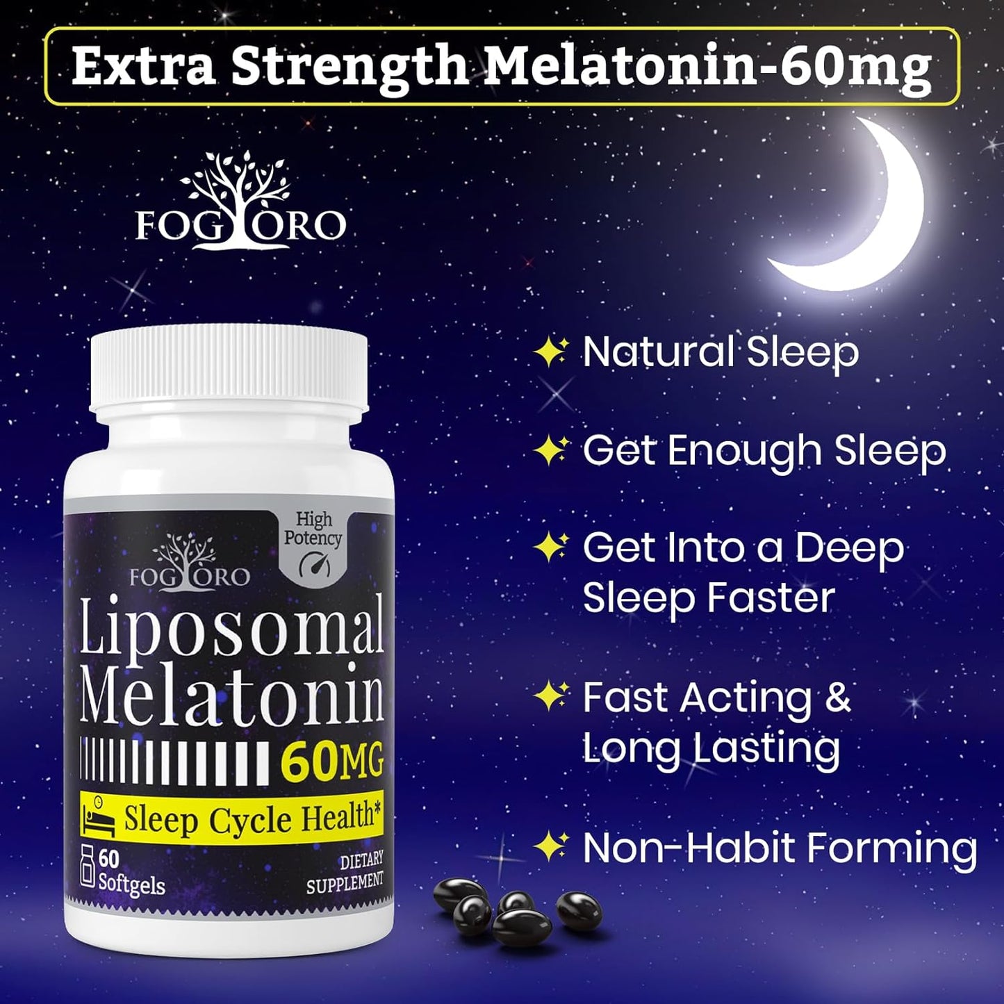 Melatonin 60mg-Fall Asleep Faster, Stay Asleep Longer,High Dose 60 count