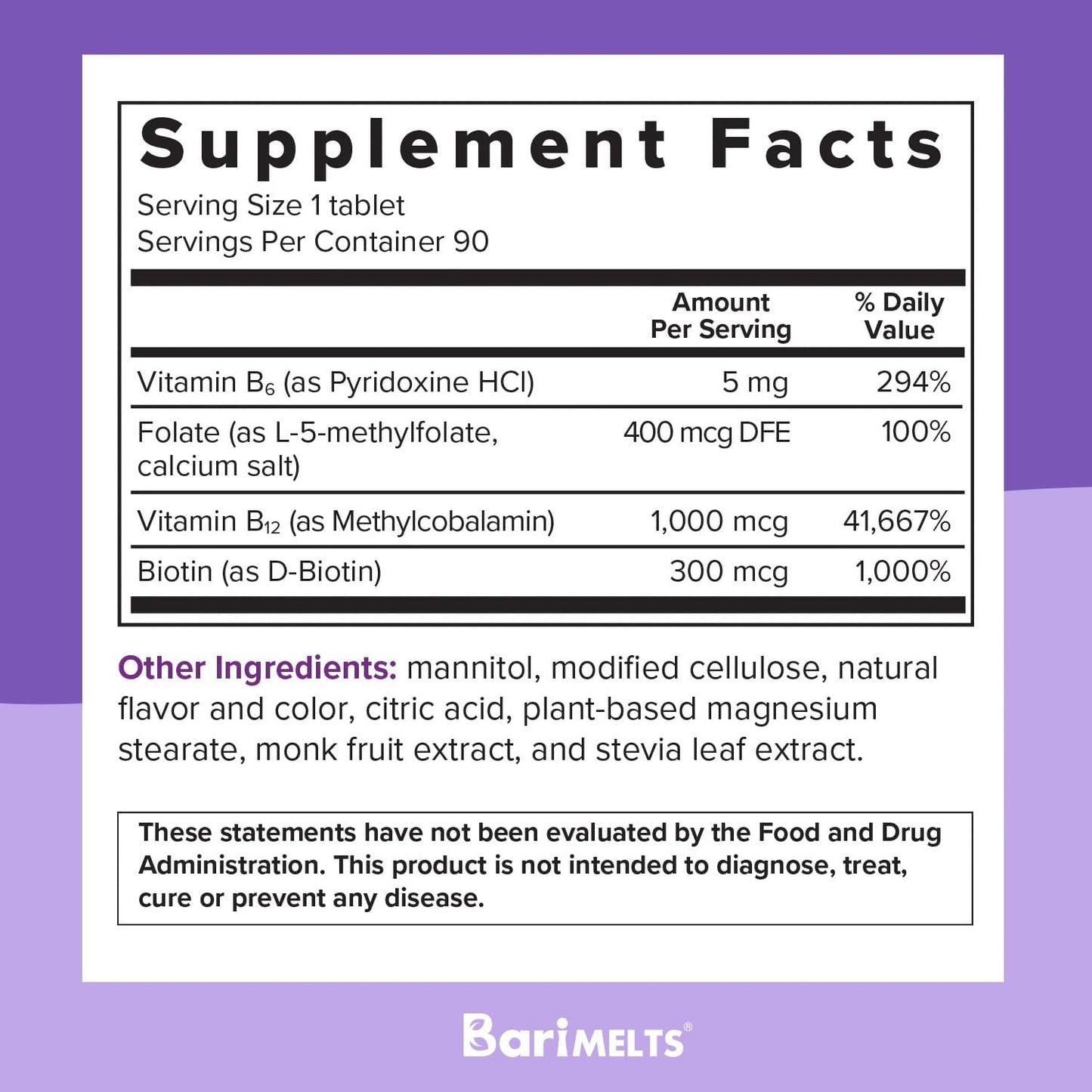 BariMelts B12 Plus, Dissolvable Bariatric Vitamins 90 Fast Melting Tablets