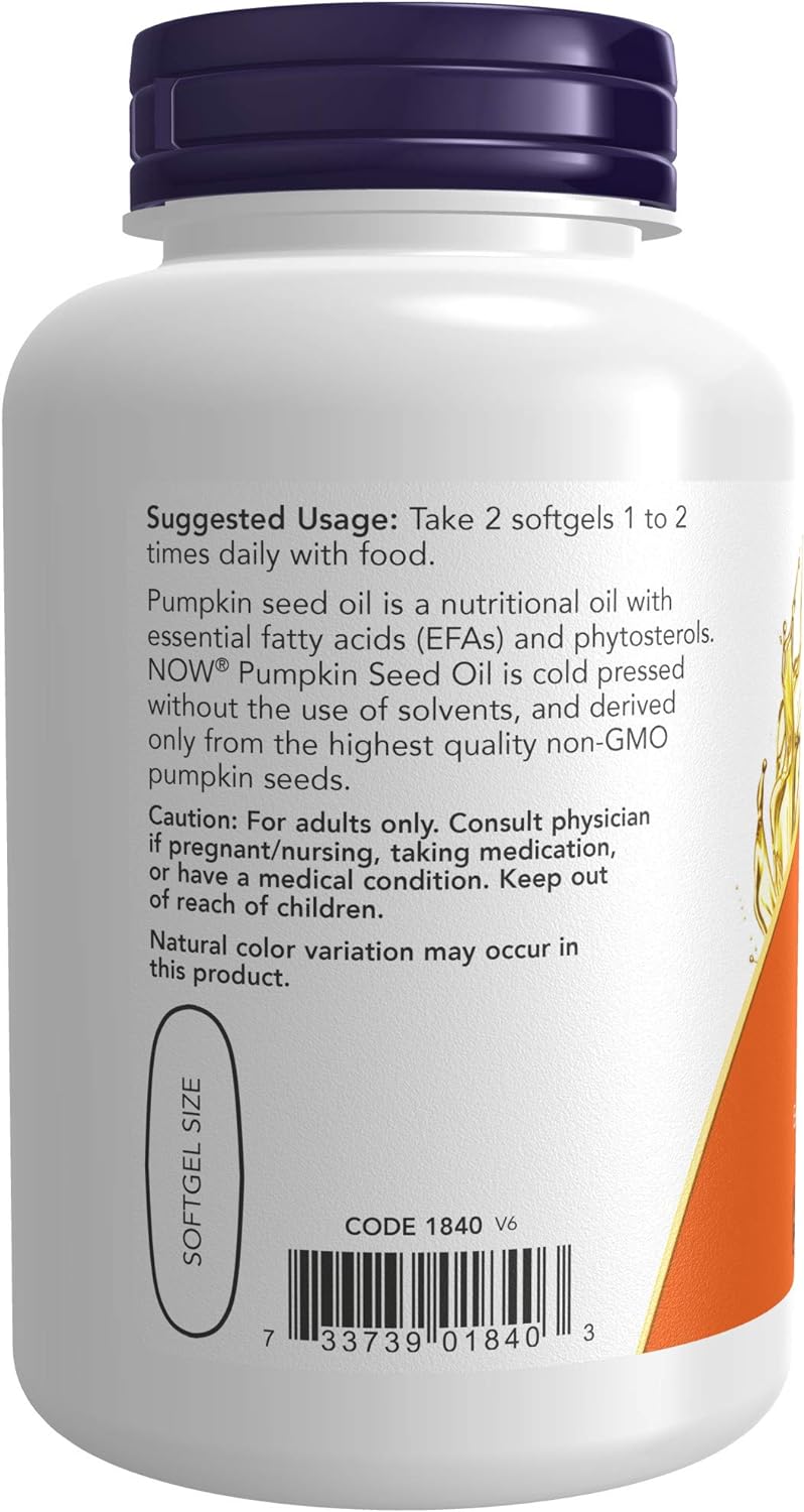 NOW Supplements, Pumpkin Seed Oil 1000 mg with Essential Fatty Acids and Phytosterols, Cold Pressed, 100 Softgels