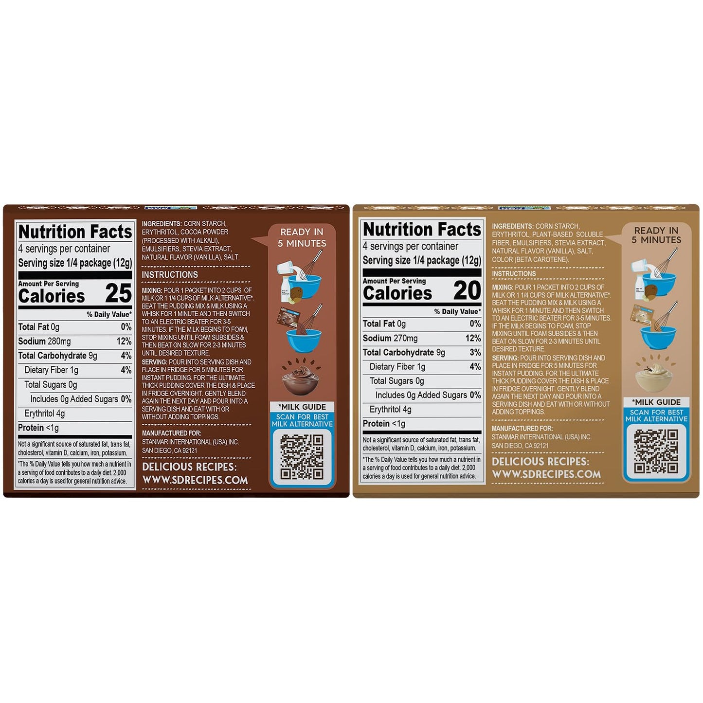 Simply Desserts Sugar-Free Chocolate & Vanilla Instant Pudding 2-Pack – 1.7 Oz Ea