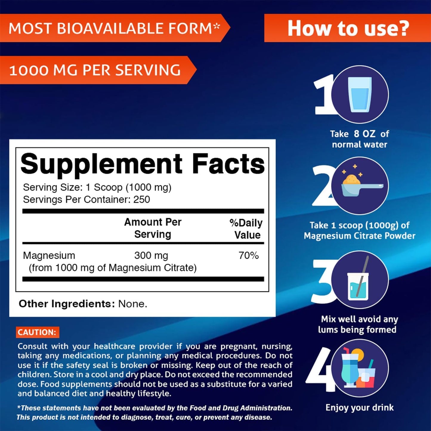 Vitamatic Magnesium Citrate Powder  1000mg -8.8 oz