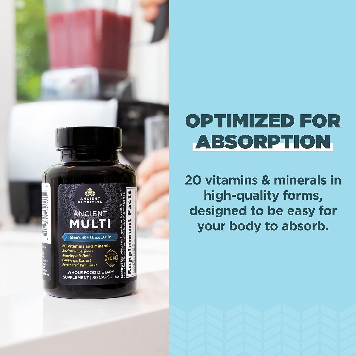 Ancient Nutrition Multivitamin for Men, Ancient Multi Men's 40+ Once Daily Vitamin Supplement 30 Count