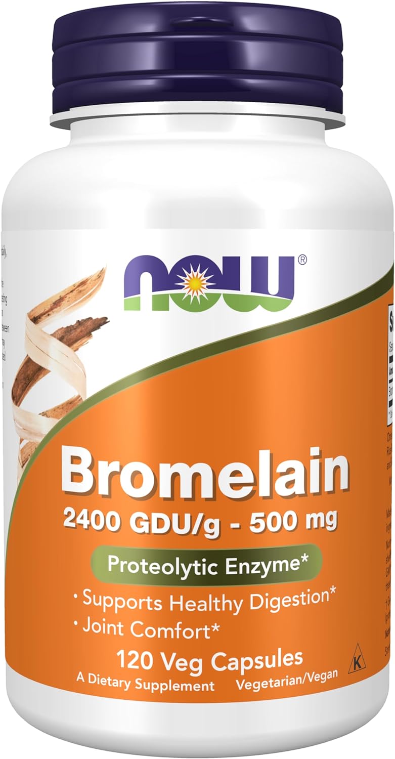 NOW Supplements, Bromelain (Natural Proteolytic Enzyme) 2,400 GDU/g - 500 mg, 120 capsules