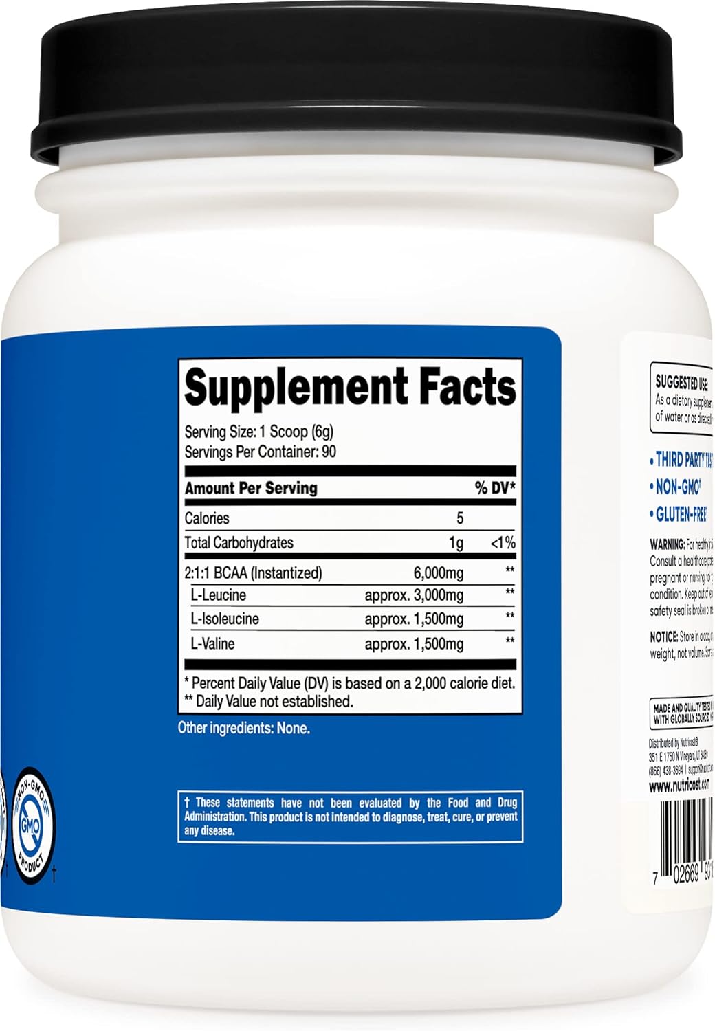 Nutricost BCAA Powder 2:1:1 (Unflavored, 90 Servings)