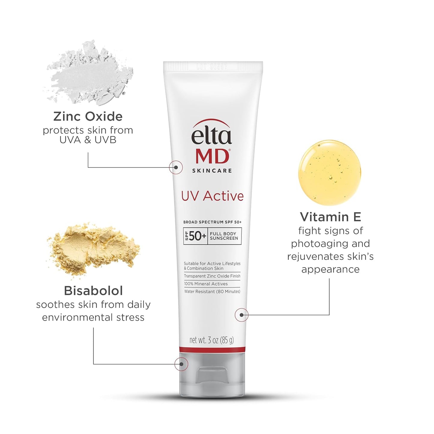 EltaMD UV Active 100% Mineral Sunscreen, SPF 50+ - 3.0 oz