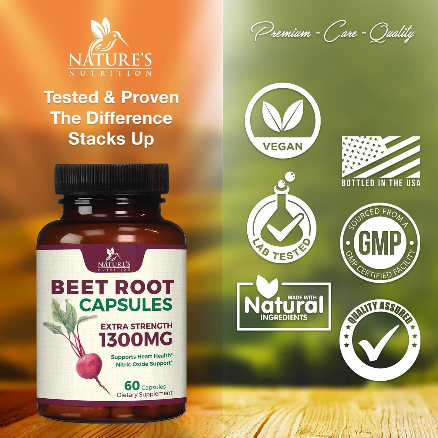 Beet Root Capsules - 1300mg Extra Strength,60 count