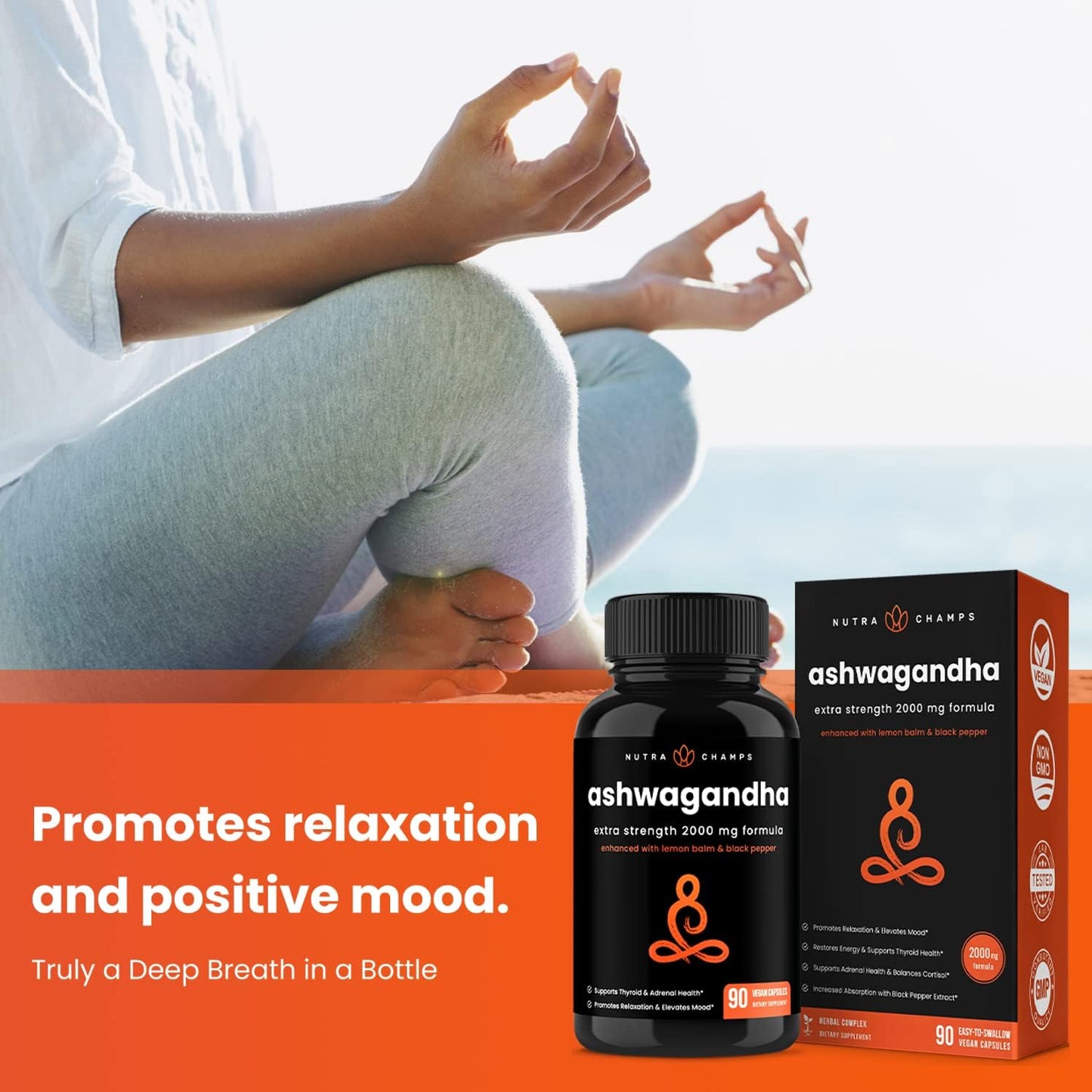 Organic Ashwagandha Capsules | 2000mg Adrenal Fatigue, 90 count