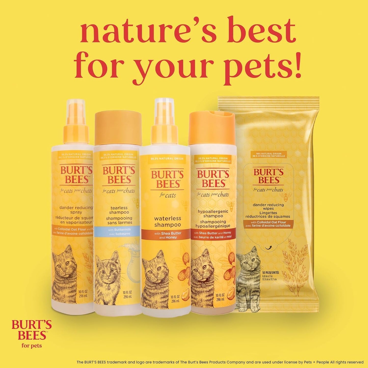 Burt's Bees for Pets Cat Dander Remover Wipes - 50 Count