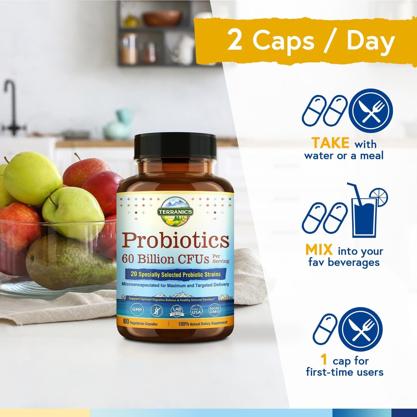 Terranics Probiotics 60 Billion CFU, 20 Strains, 60 Veg Capsules