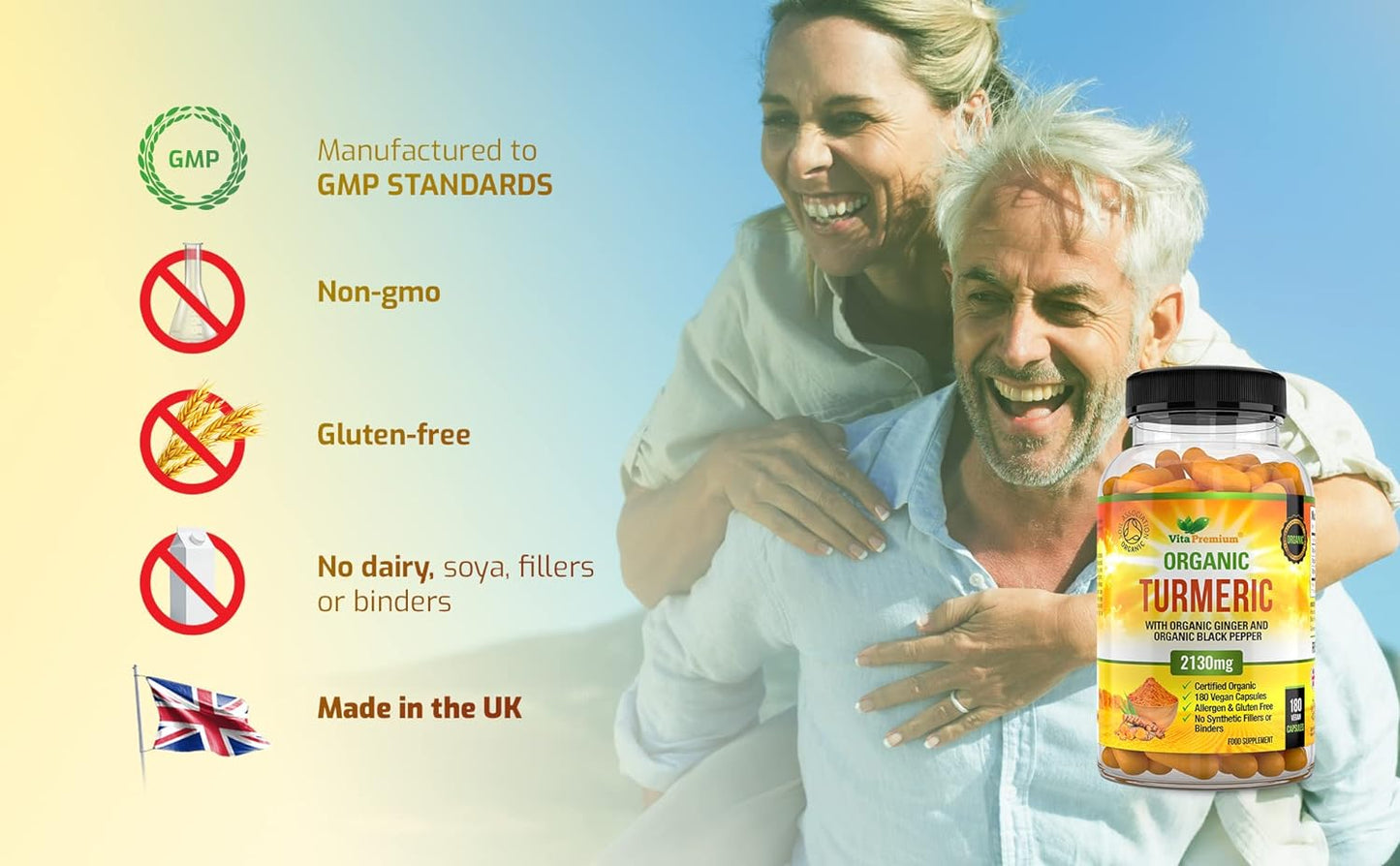 Organic Turmeric Curcumin  with  Ginger 180 Vegan Capsules