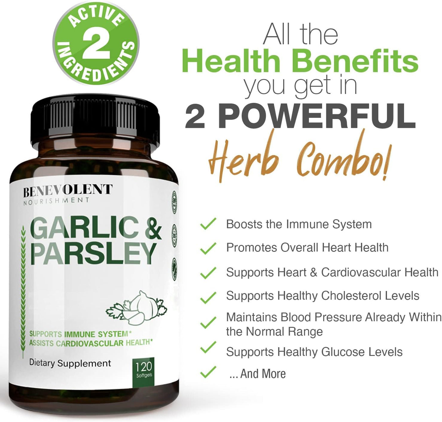 Benevolent Garlic Supplements Odorless - 1500 MG Aged Extract Oil Capsules, 120 Softgels