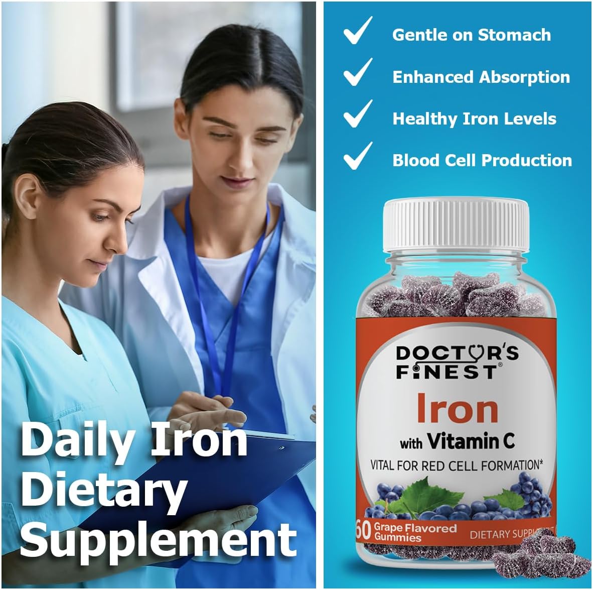 Doctor's Finest Iron with Vitamin C, Grape - 60 Gummies