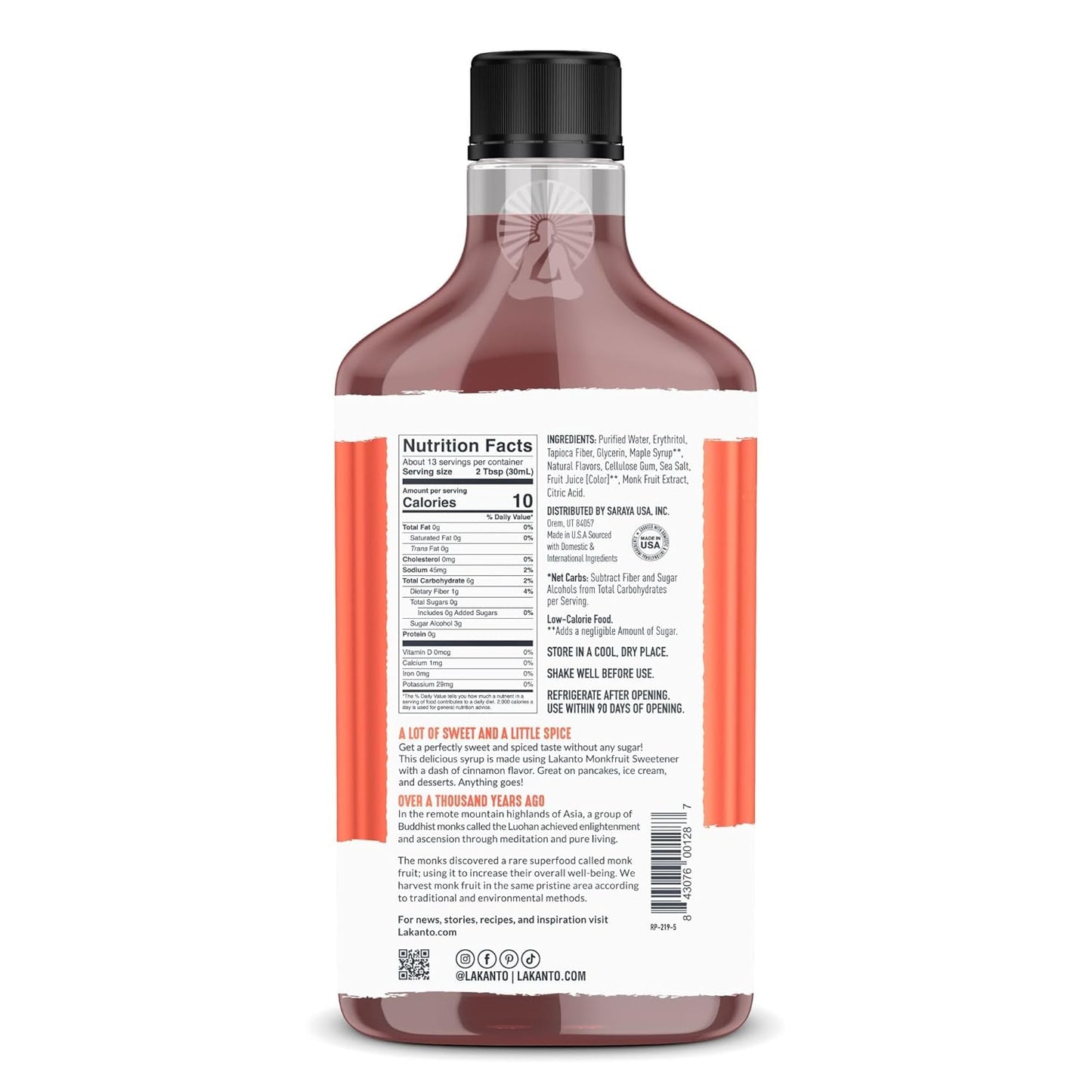 Lakanto Sugar Free Cinnamon Maple Syrup - 13 Fl Oz - Pack of 1
