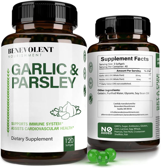 Benevolent Garlic Supplements Odorless - 1500 MG Aged Extract Oil Capsules, 120 Softgels