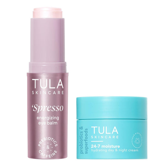 TULA Skin Care Pink 'Spresso Energizing Eye Balm - 0.35 oz + Travel-Size 24-7 Hydrating Day & Night Cream 0.5 oz.