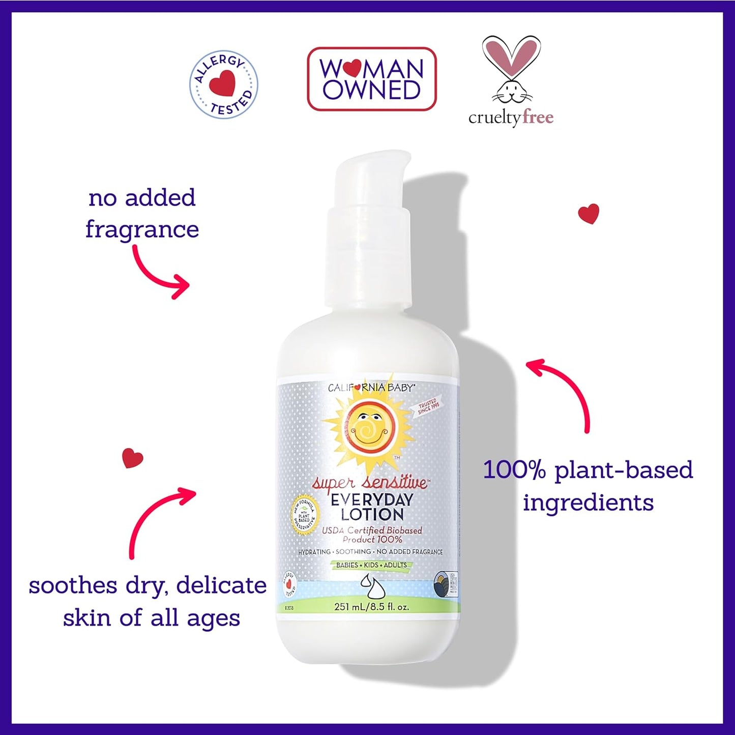 California Baby Super Sensitive Unscented Lotion  100% Plant-Based Moisturizer 8.5 oz