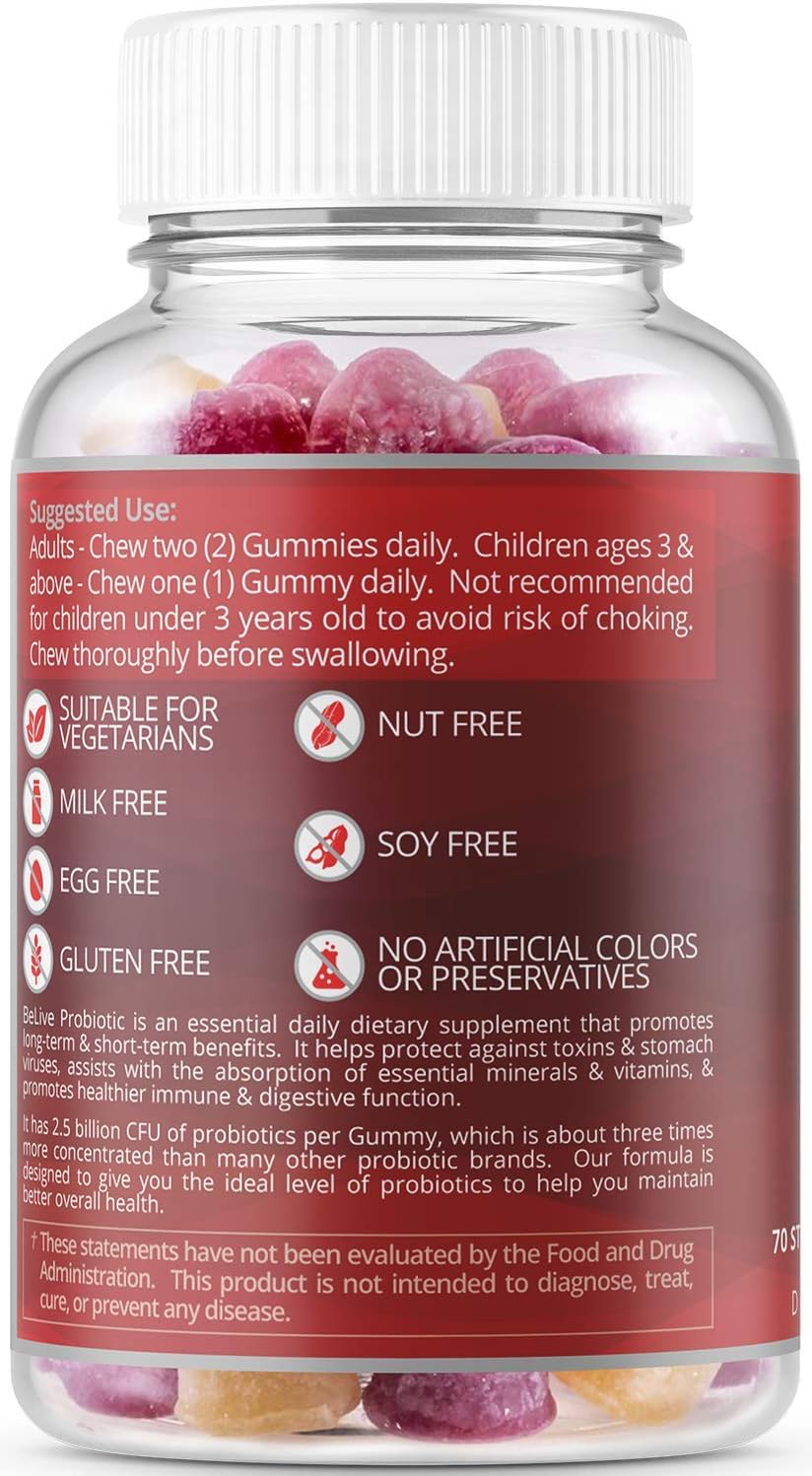 BeLive Probiotic Gummies - Probiotics with 5 Billion CFUs for Digestive Health