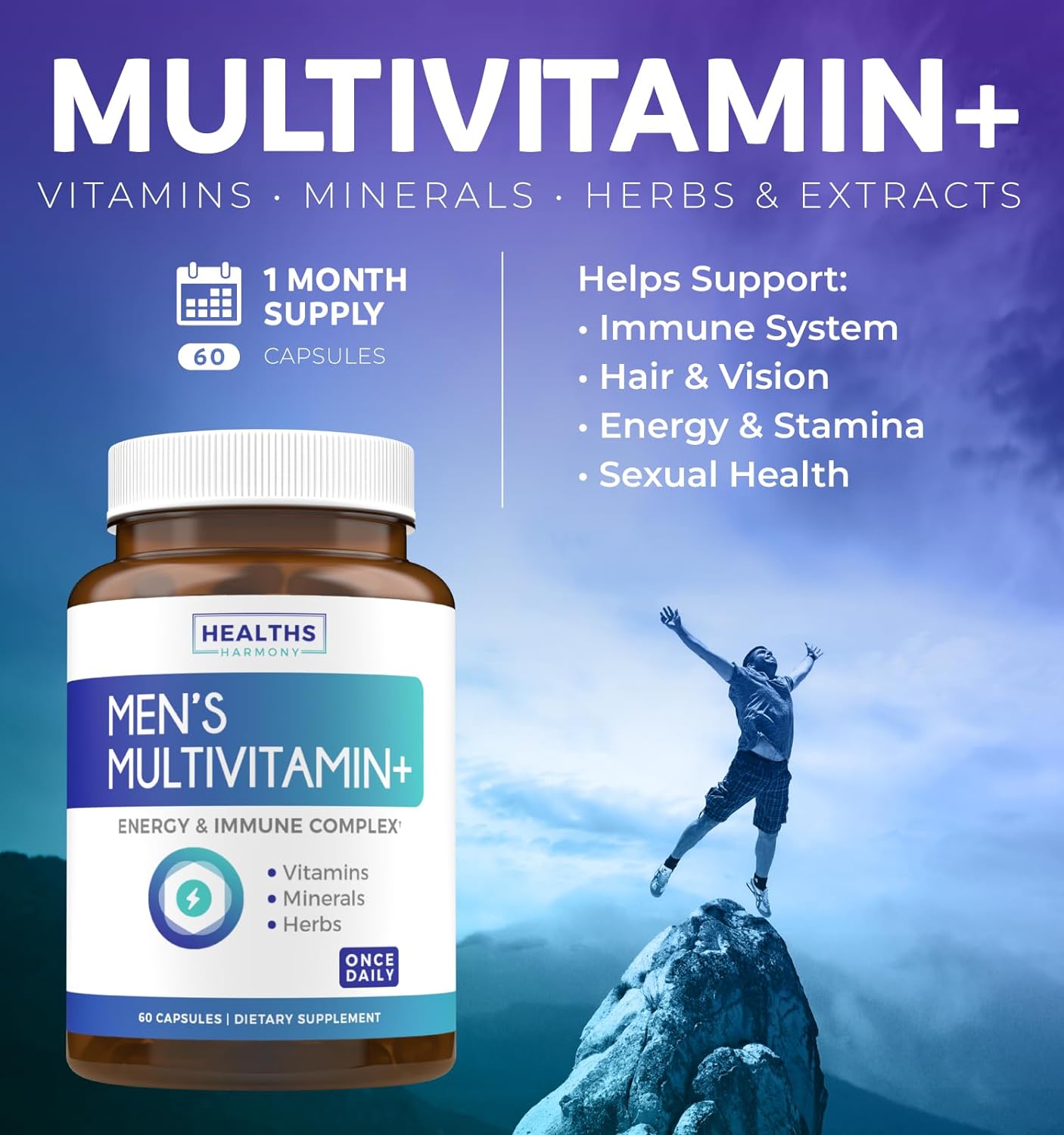 Multivitamin for Men  Daily Mens Vitamins & Multimineral Plus Energy Boost,- 60 Capsules