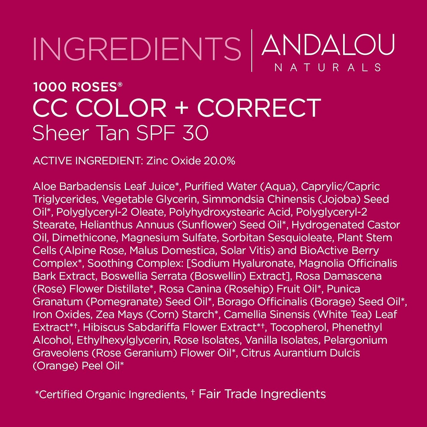 Andalou Naturals 1000 Roses CC Color + Correct with SPF 30, 2 Fl Oz