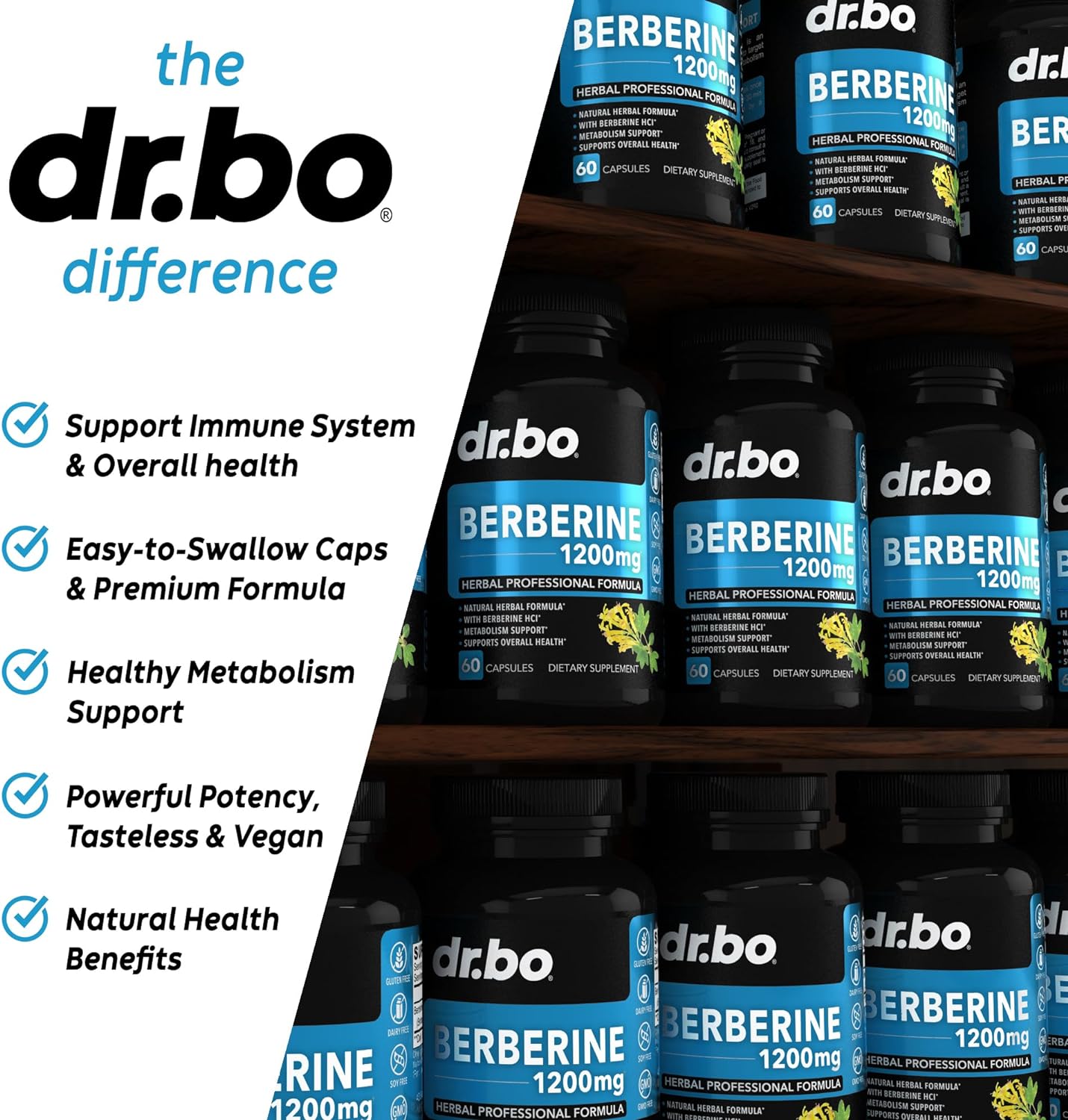 Berberine Supplement Capsules - 1200mg Berberine HCL Supplement 60 count