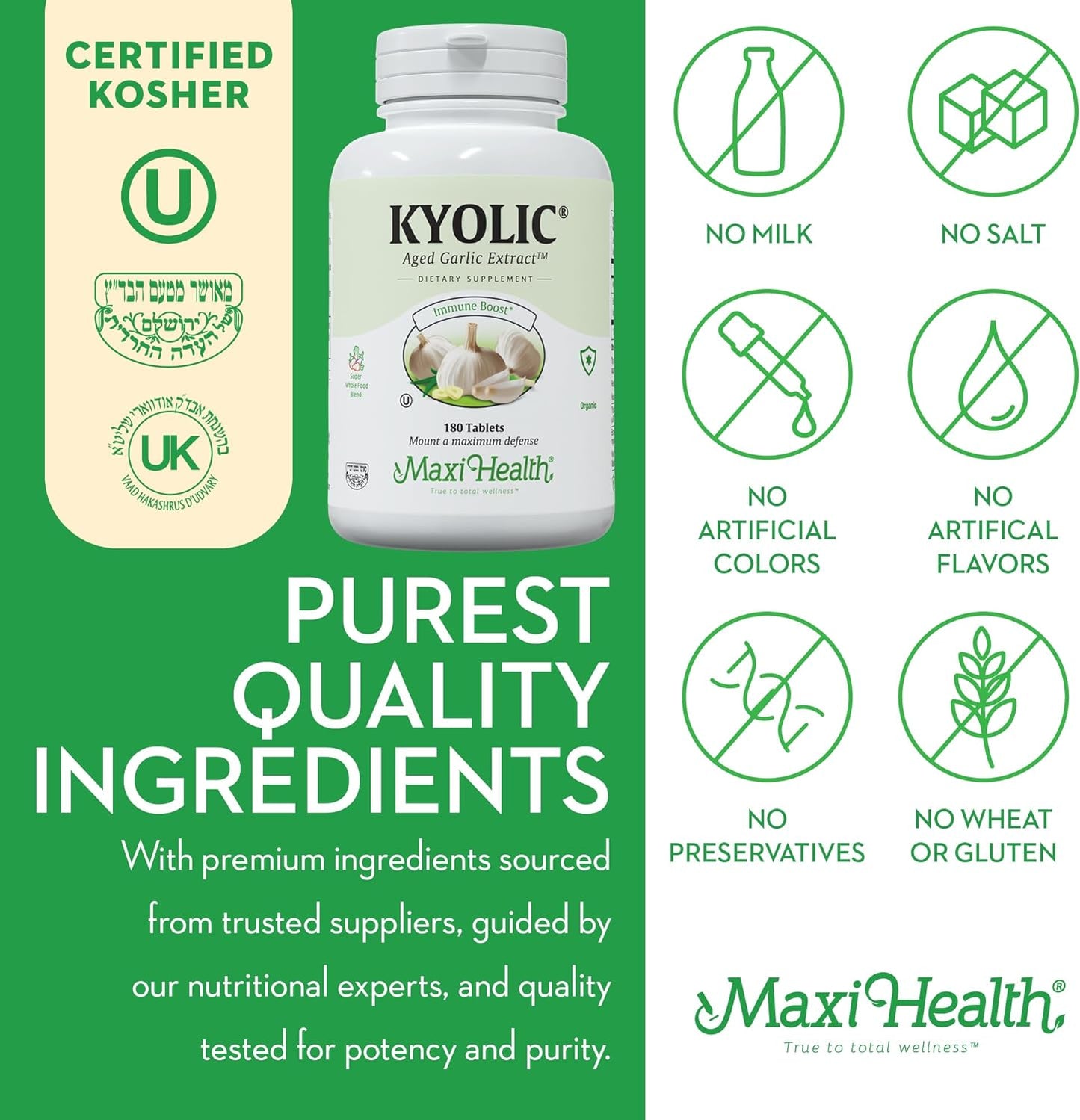 Maxi Health Kyolic Organic Garlic Supplement 180 Count