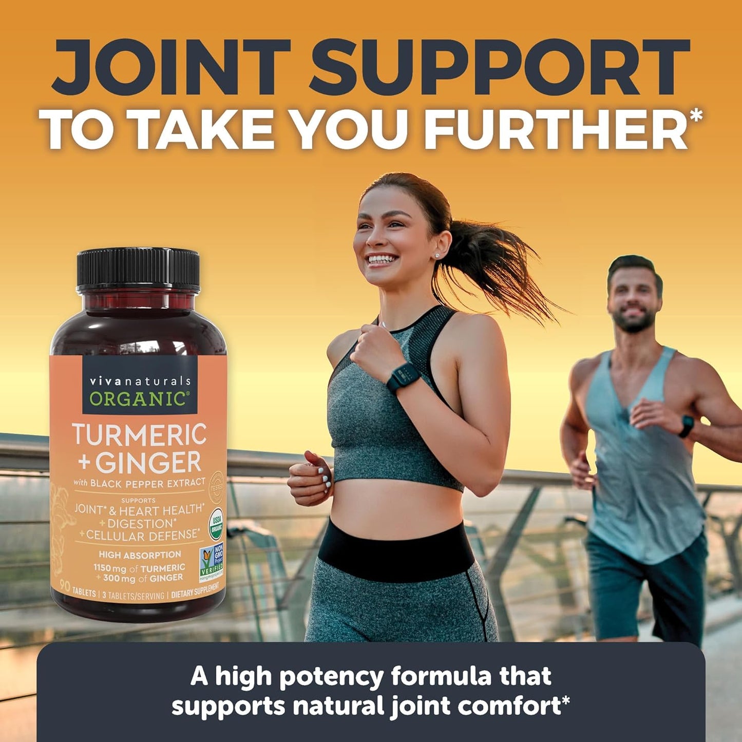 Organic Turmeric and Ginger Supplement for Joint Support & Heart Health 90 count