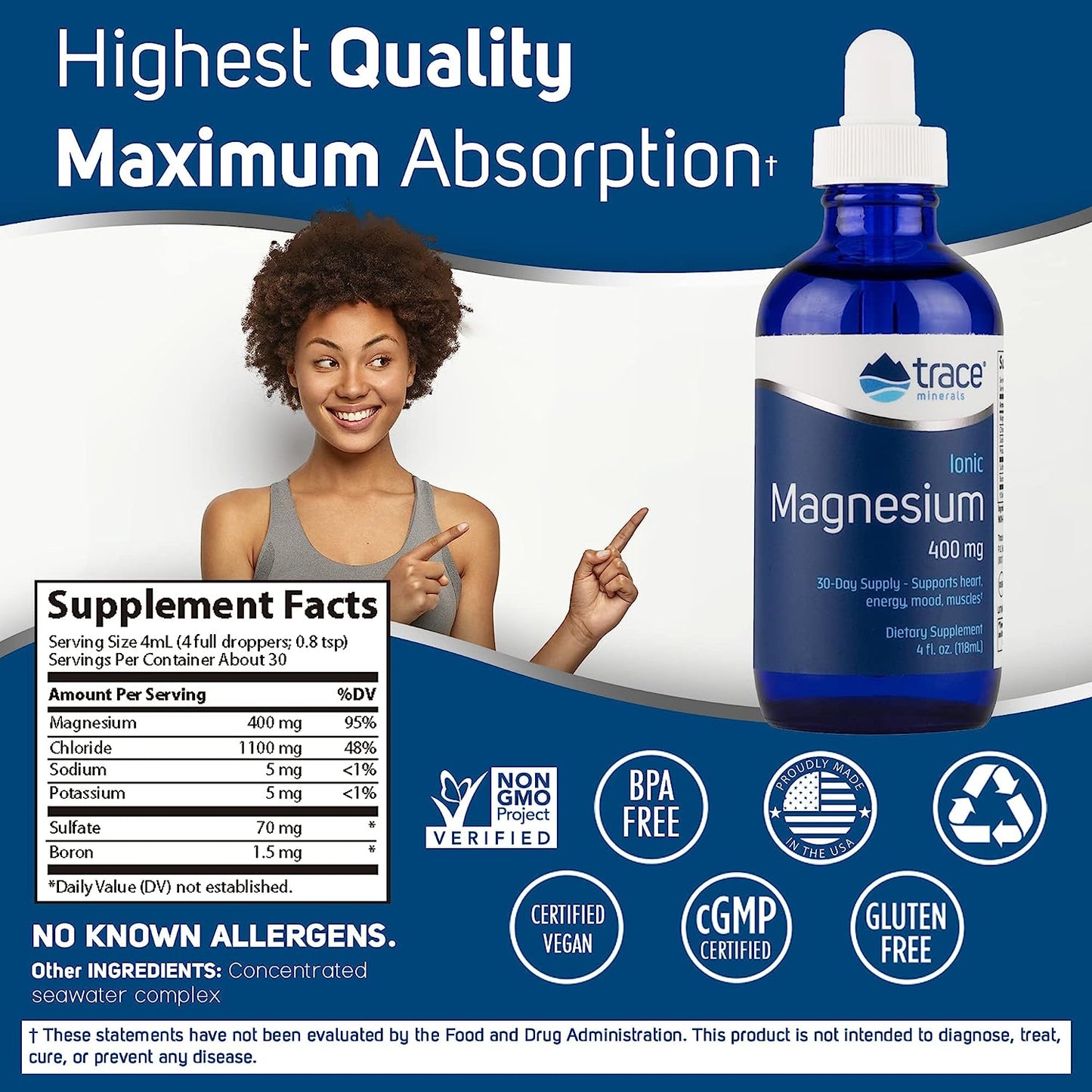 Trace Minerals | Liquid Ionic Magnesium 400 mg 4 fl oz