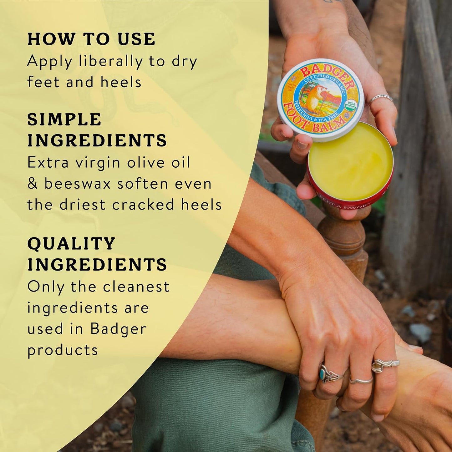 Badger Foot Balm, 100% Organic Foot Cream - 2 oz Tin, 2-Pack
