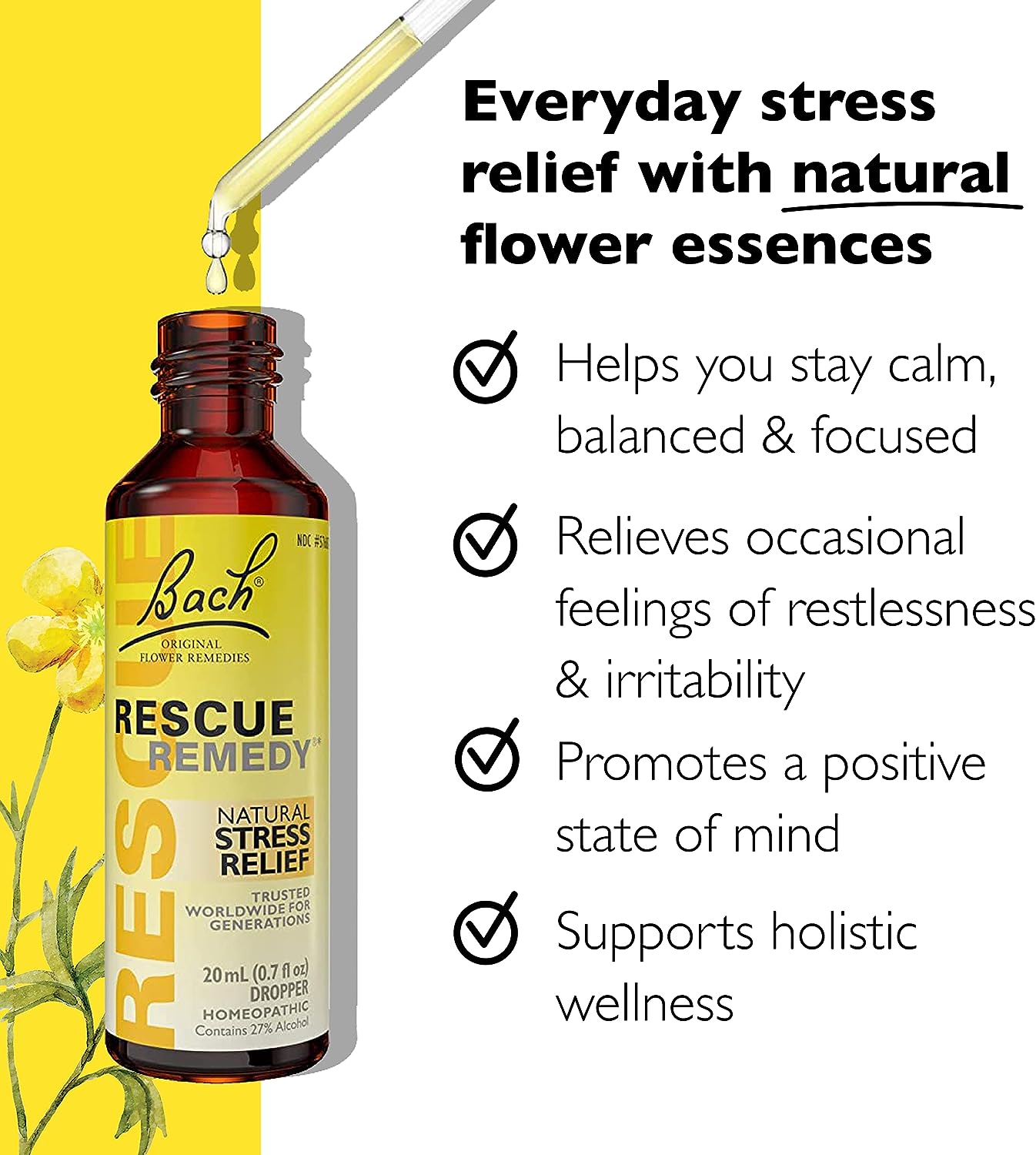 Bach RESCUE REMEDY Dropper 20mL, Natural Stress Relief
