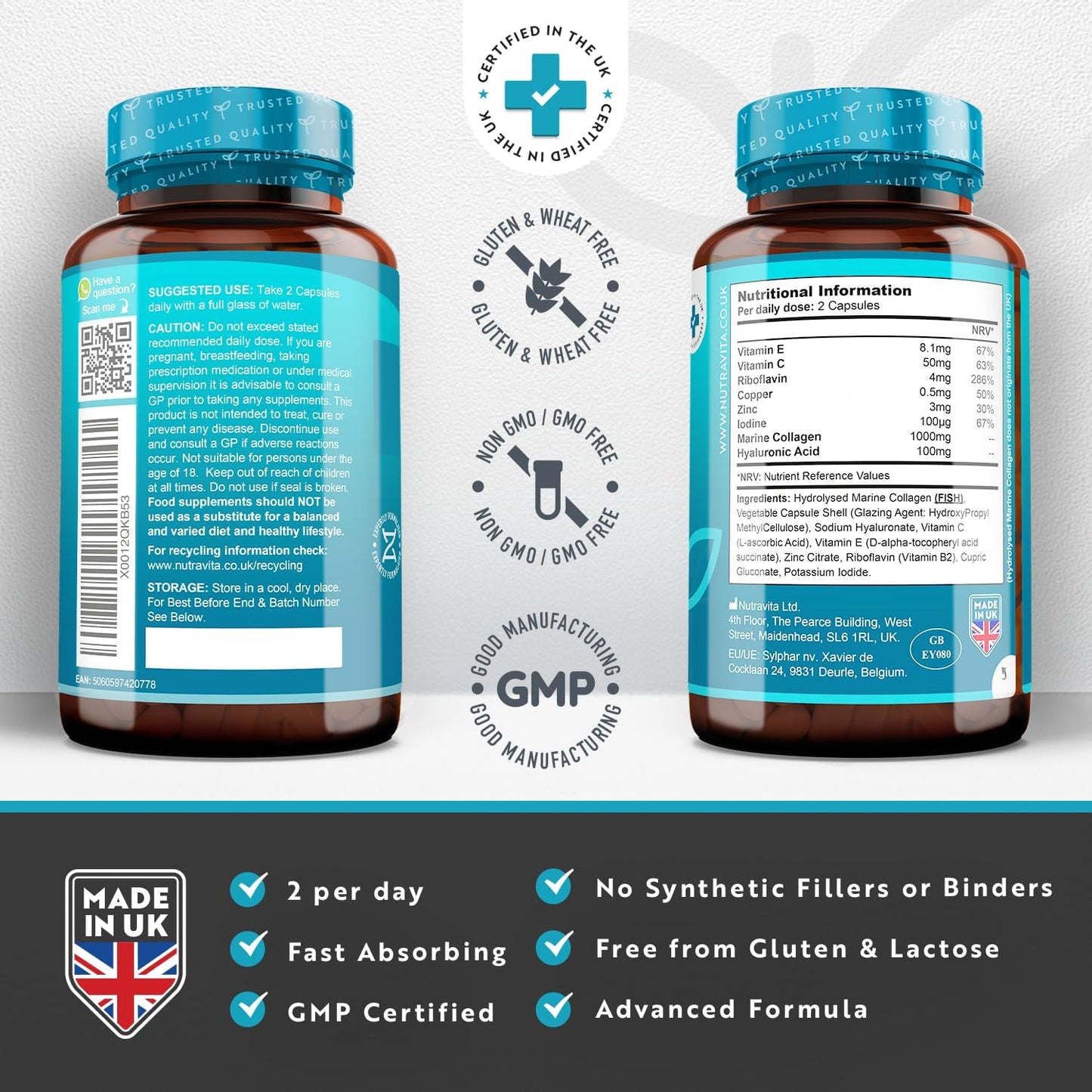 Marine Collagen  Hyaluronic Acid Vitamin C, Vitamin E - 90  Capsules