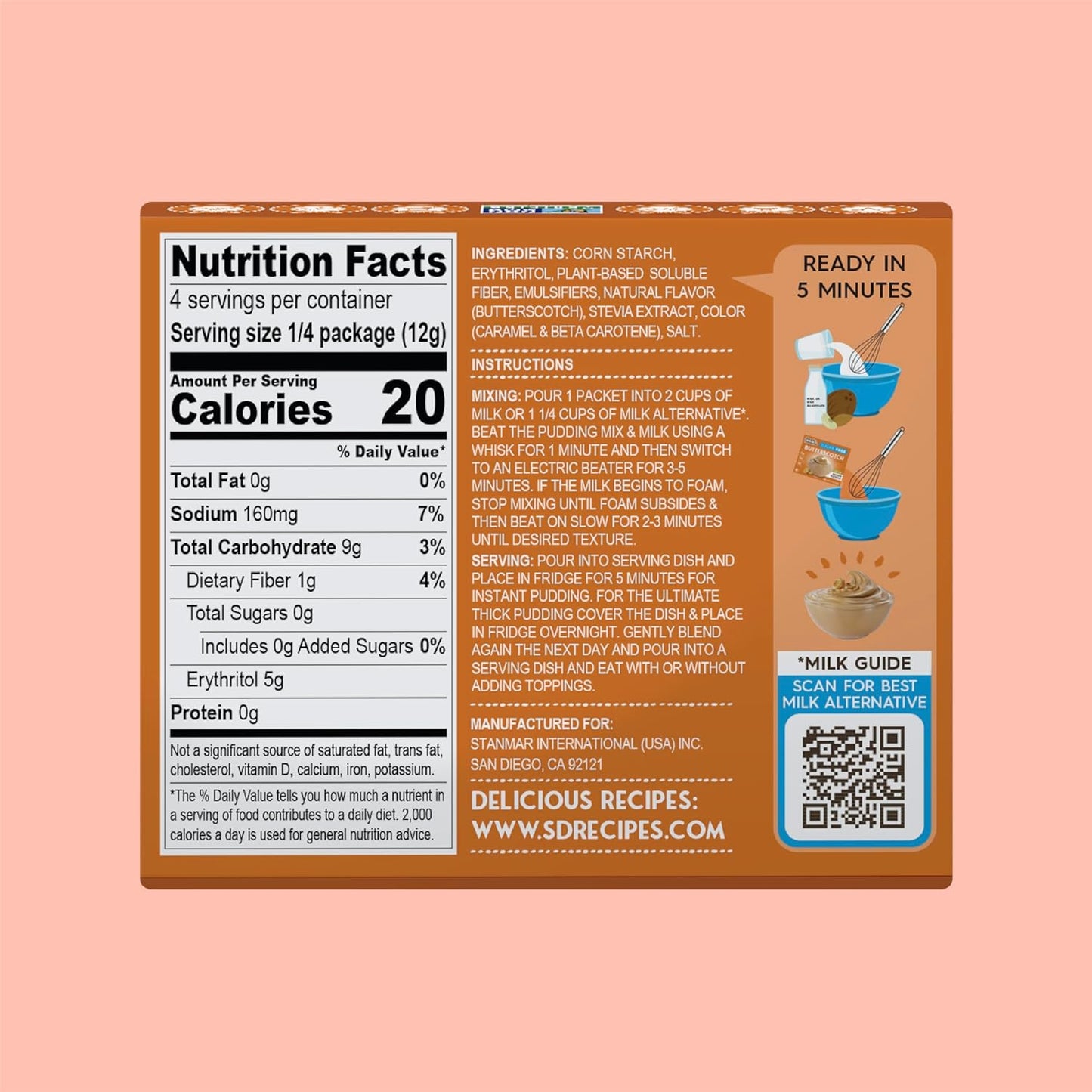 Simply Desserts Butterscotch Instant Pudding, Sugar-Free, 6-Pack  1.7 Oz Ea